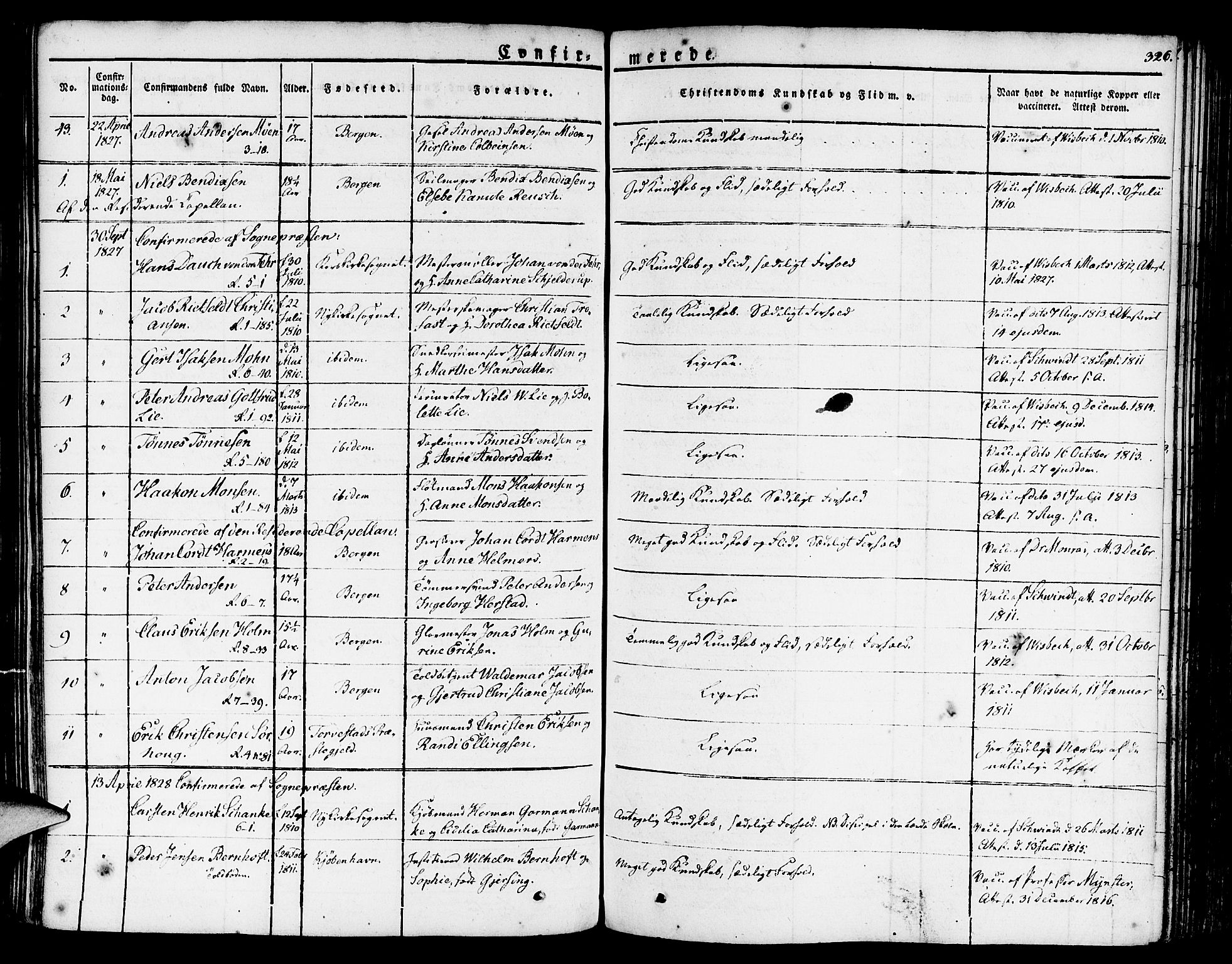 Nykirken Sokneprestembete, SAB/A-77101/H/Haa/L0012: Parish register (official) no. A 12, 1821-1844, p. 326