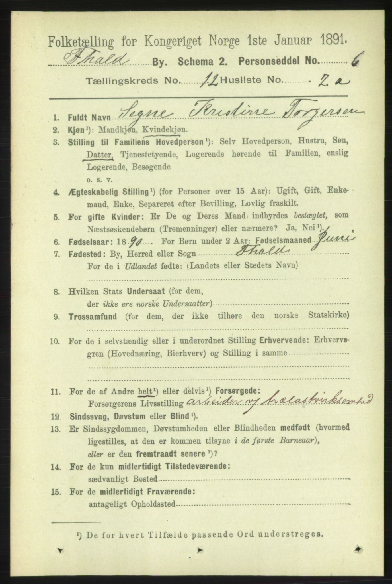 RA, 1891 census for 0101 Fredrikshald, 1891, p. 8221