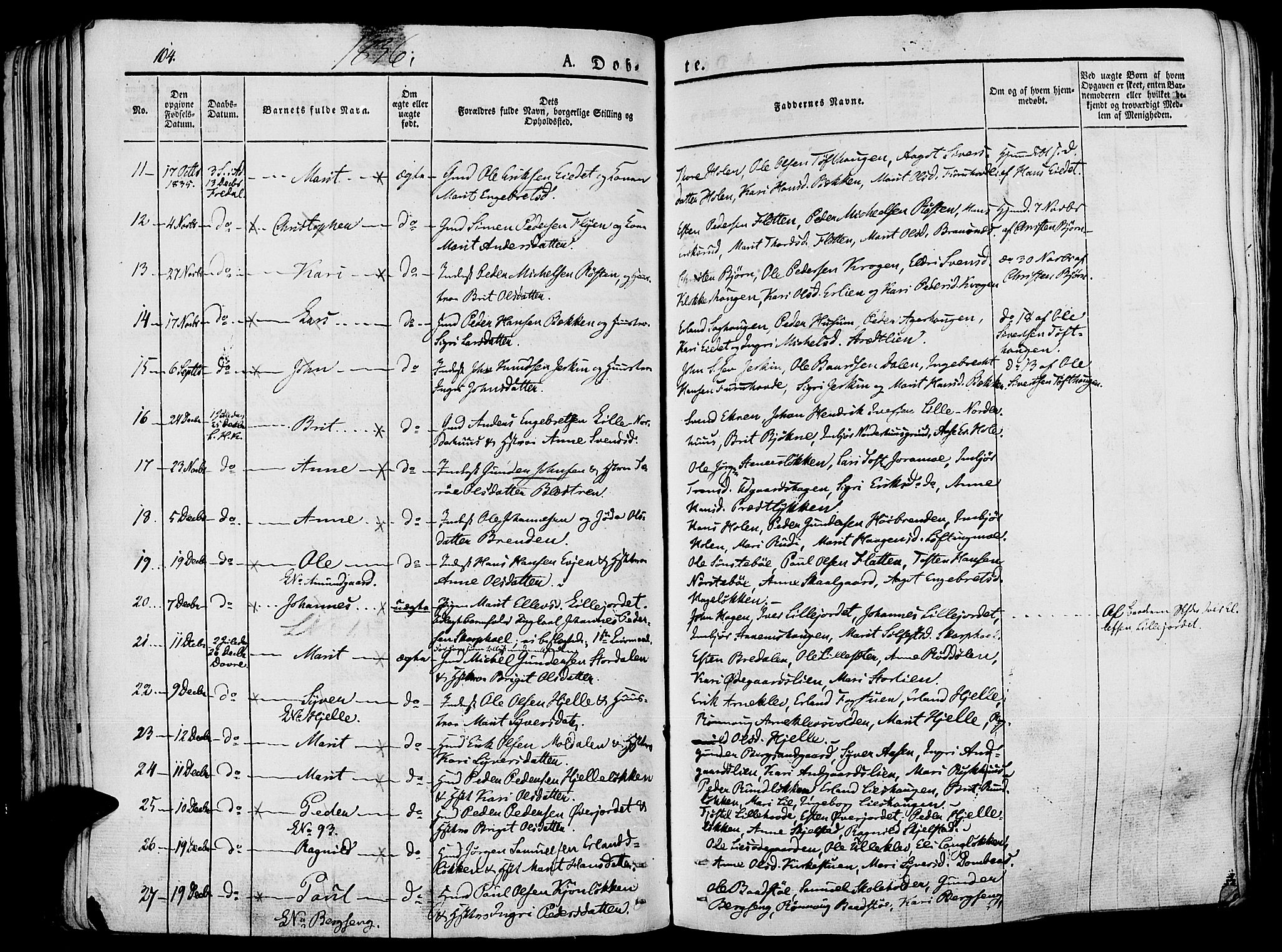 Lesja prestekontor, SAH/PREST-068/H/Ha/Haa/L0005: Parish register (official) no. 5, 1830-1842, p. 104