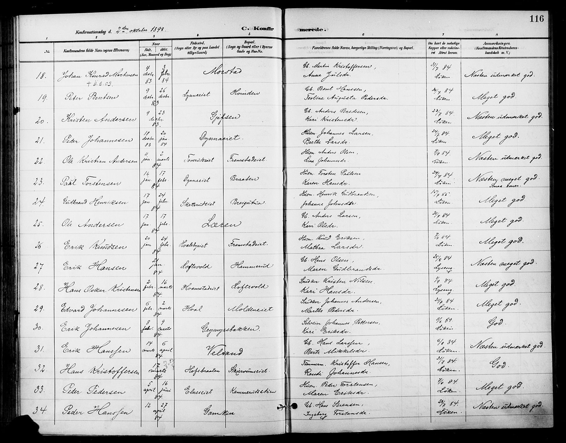 Gran prestekontor, SAH/PREST-112/H/Ha/Haa/L0019: Parish register (official) no. 19, 1898-1907, p. 116