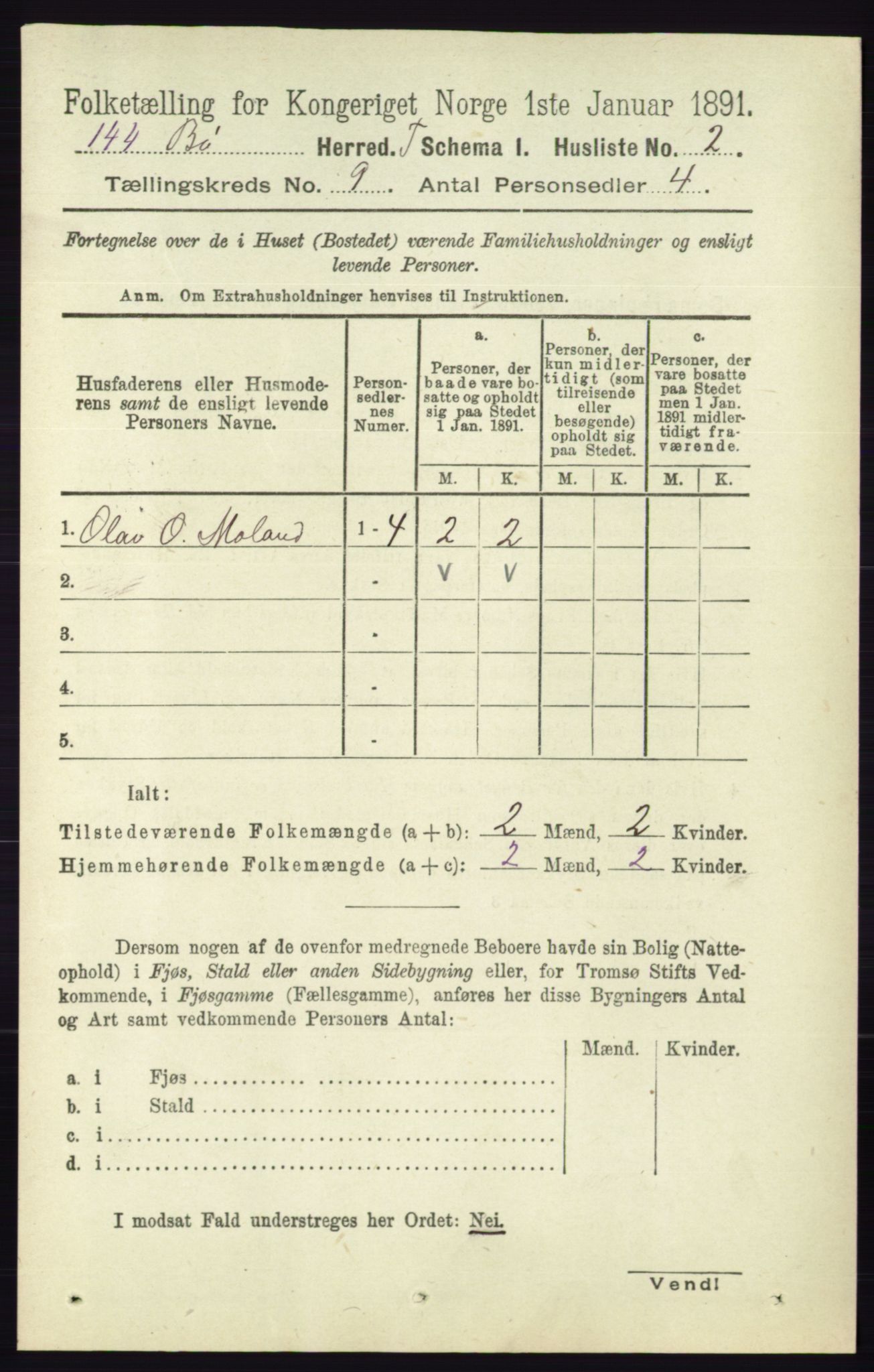 RA, 1891 census for 0821 Bø, 1891, p. 2835