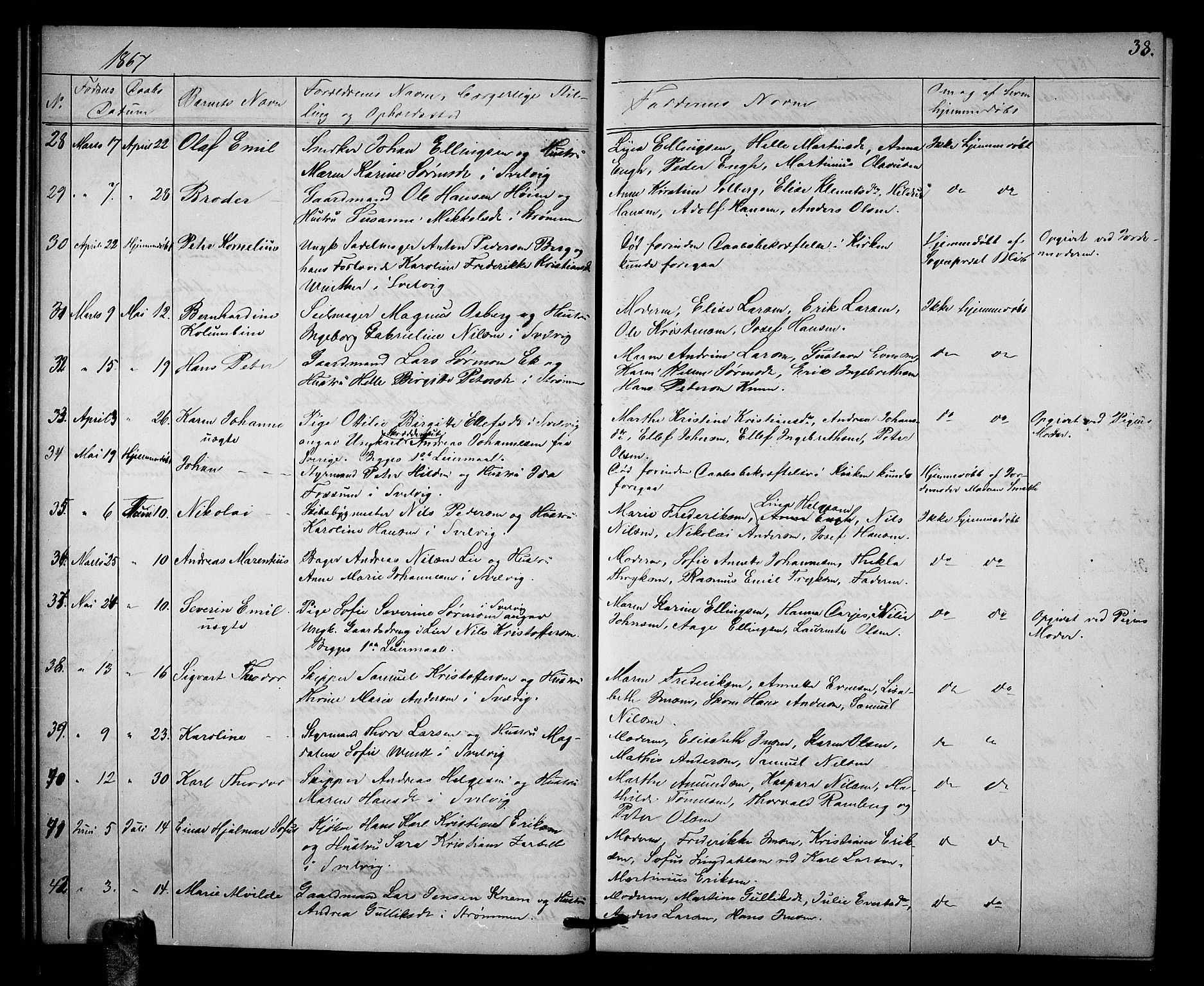 Strømm kirkebøker, AV/SAKO-A-322/G/Ga/L0001: Parish register (copy) no. I 1, 1861-1885, p. 38