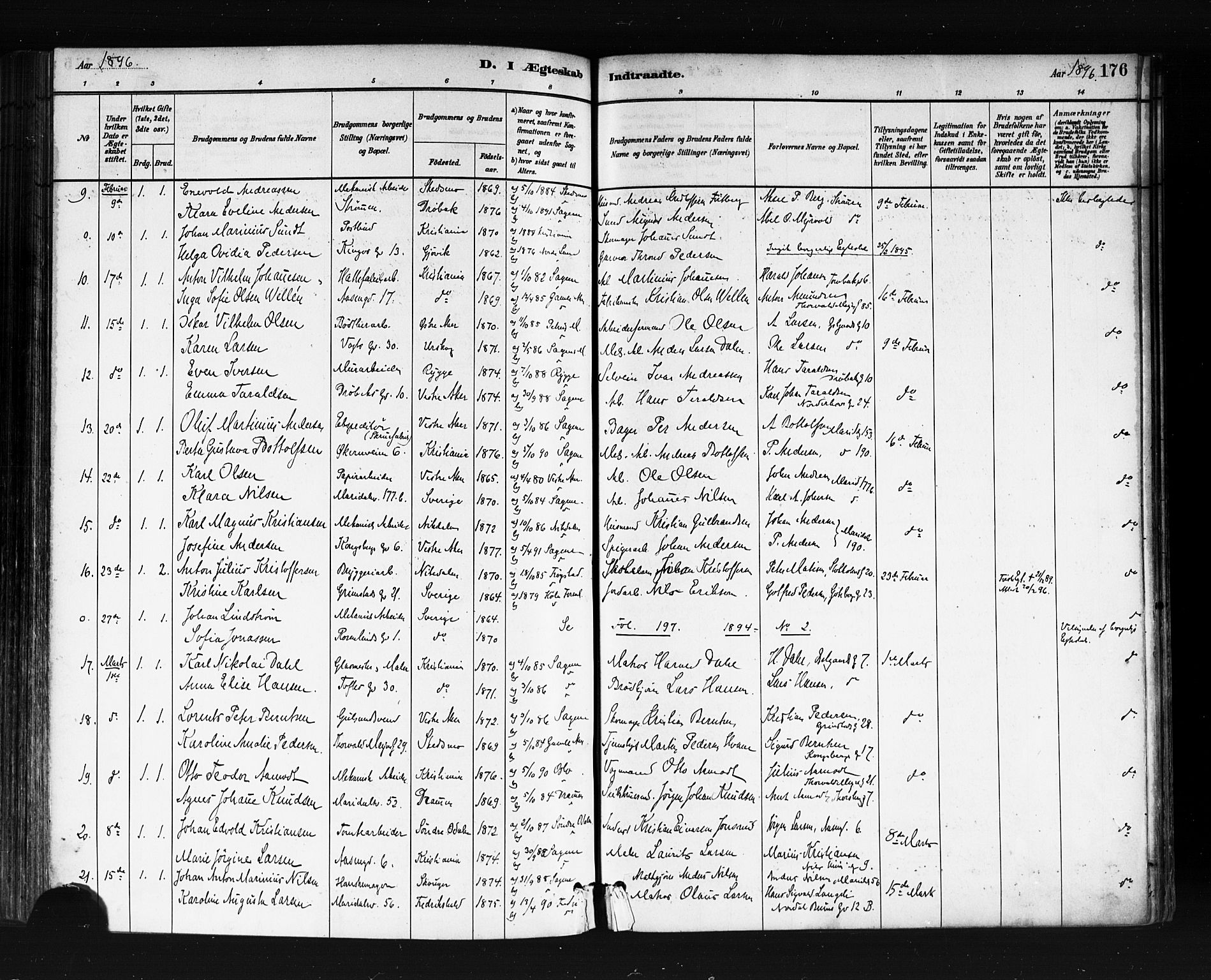 Sagene prestekontor Kirkebøker, SAO/A-10796/F/L0002: Parish register (official) no. 2, 1880-1897, p. 176
