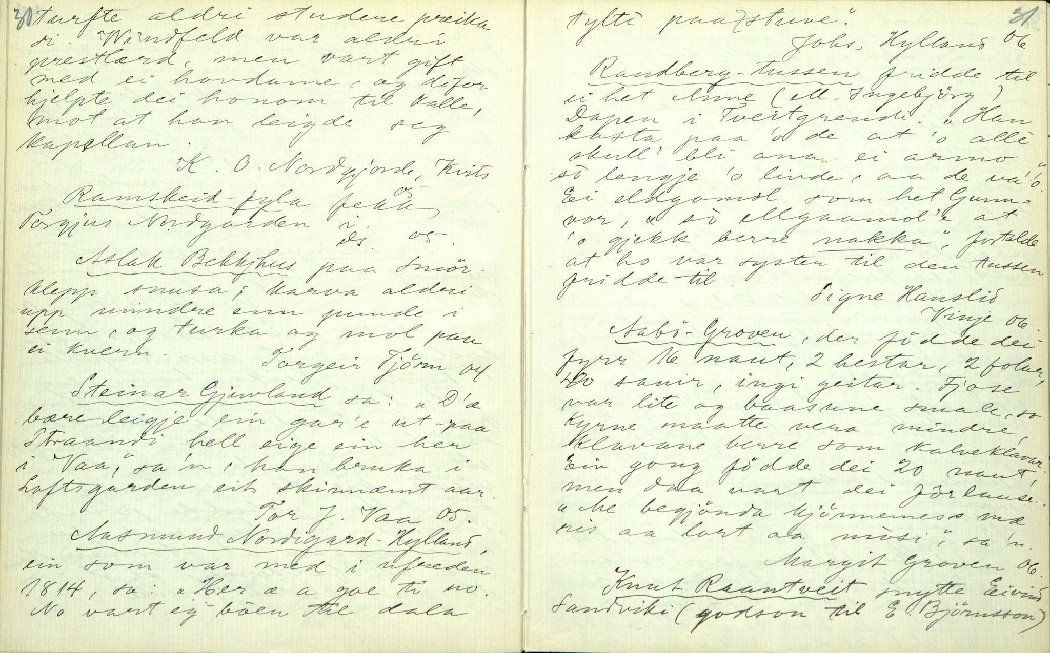 Rikard Berge, TEMU/TGM-A-1003/F/L0003/0004: 061-100 Innholdslister / 64 Segnir og sogur m.m., 1910, p. 30-31