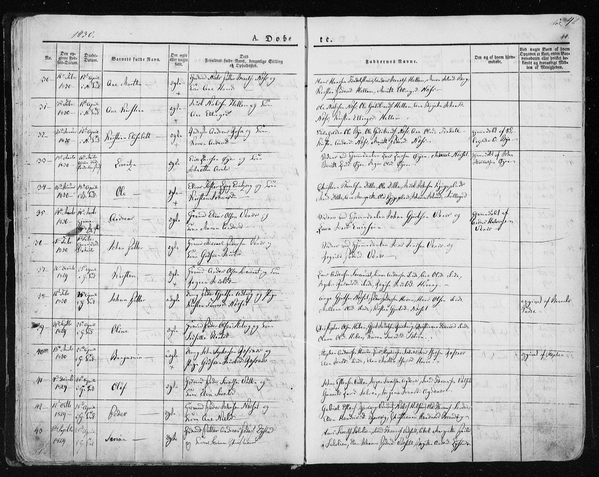Ministerialprotokoller, klokkerbøker og fødselsregistre - Sør-Trøndelag, SAT/A-1456/659/L0735: Parish register (official) no. 659A05, 1826-1841, p. 42