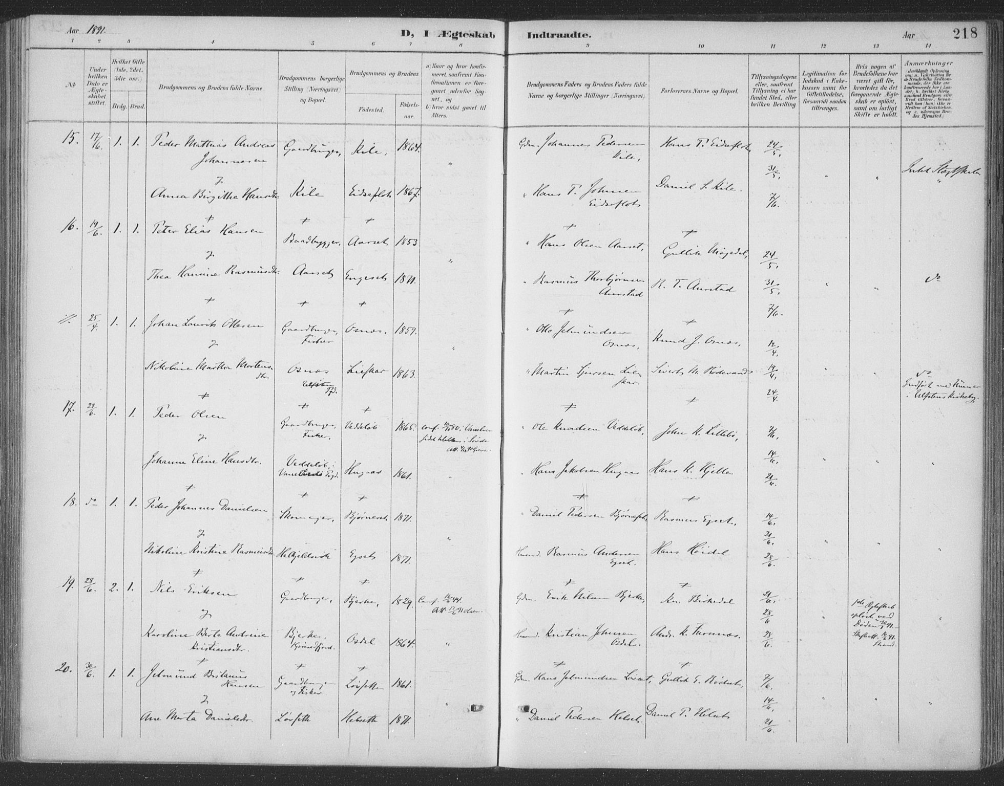 Ministerialprotokoller, klokkerbøker og fødselsregistre - Møre og Romsdal, AV/SAT-A-1454/511/L0142: Parish register (official) no. 511A09, 1891-1905, p. 218