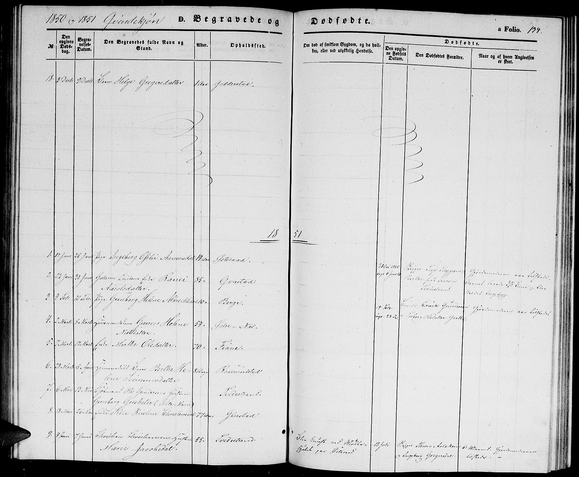 Holt sokneprestkontor, AV/SAK-1111-0021/F/Fb/L0007: Parish register (copy) no. B 7, 1849-1858, p. 134