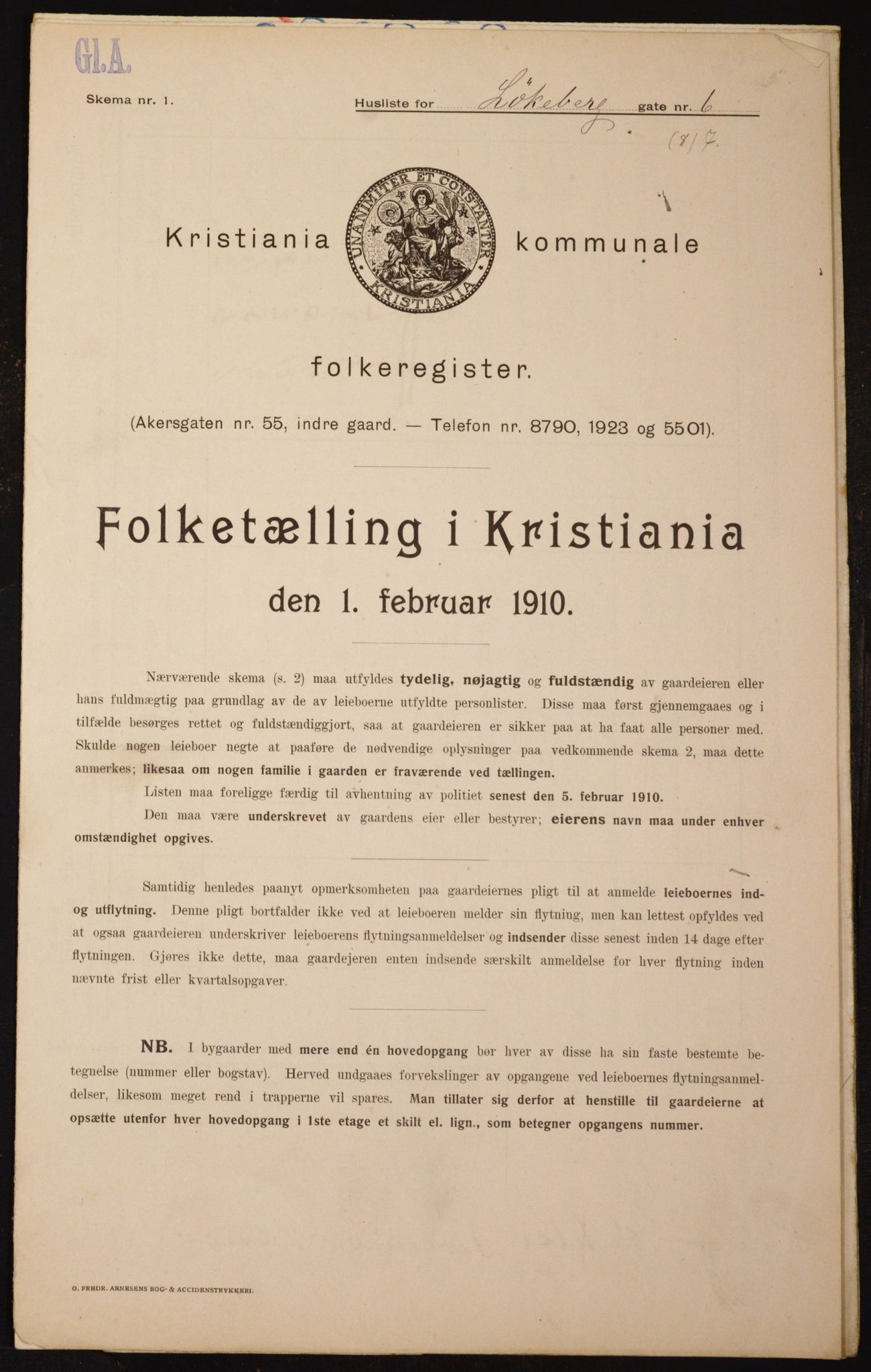 OBA, Municipal Census 1910 for Kristiania, 1910, p. 56558