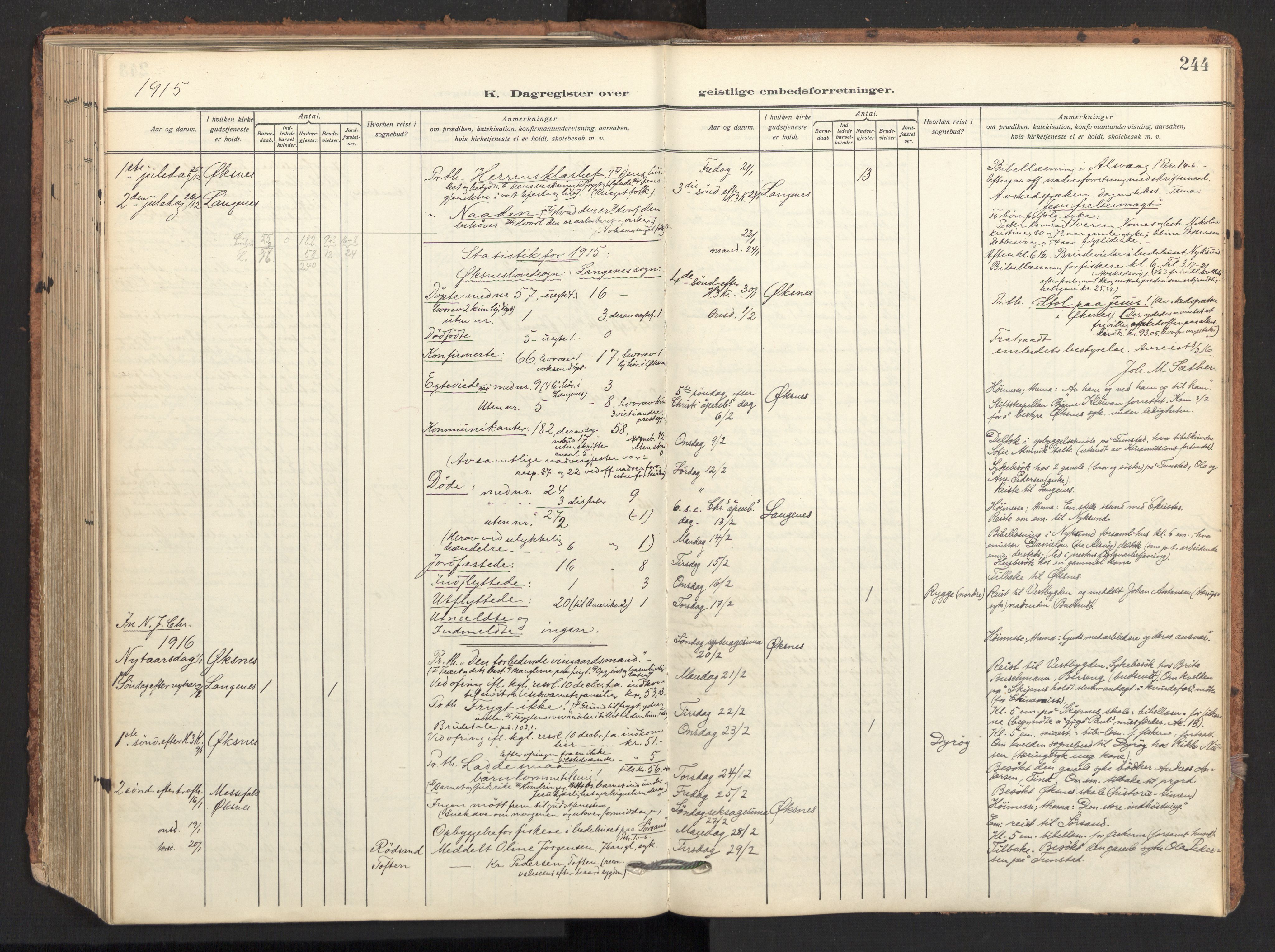 Ministerialprotokoller, klokkerbøker og fødselsregistre - Nordland, SAT/A-1459/893/L1343: Parish register (official) no. 893A15, 1914-1928, p. 244