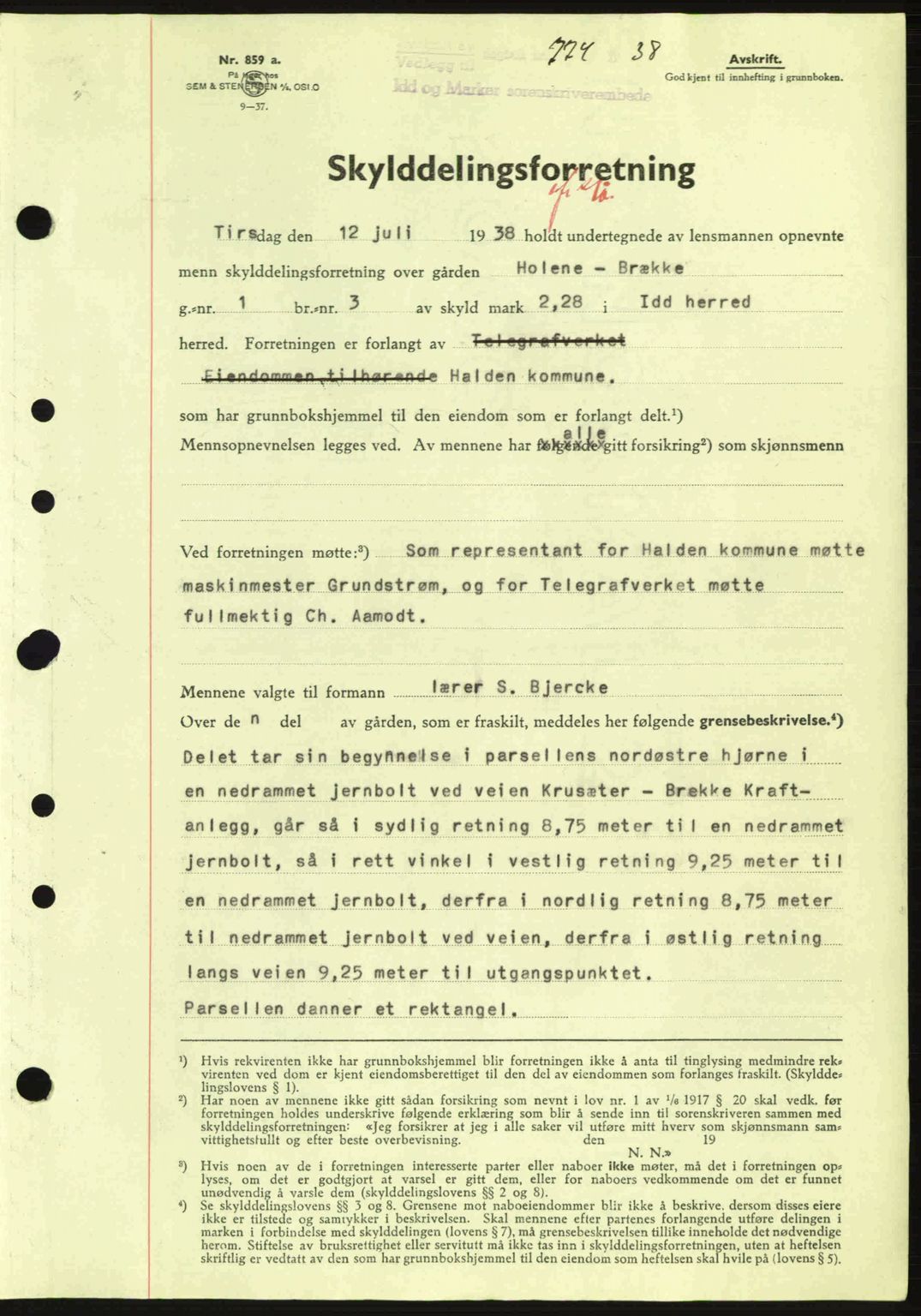 Idd og Marker sorenskriveri, AV/SAO-A-10283/G/Gb/Gbc/L0001: Mortgage book no. B1-3, 1936-1939, Diary no: : 774/1938