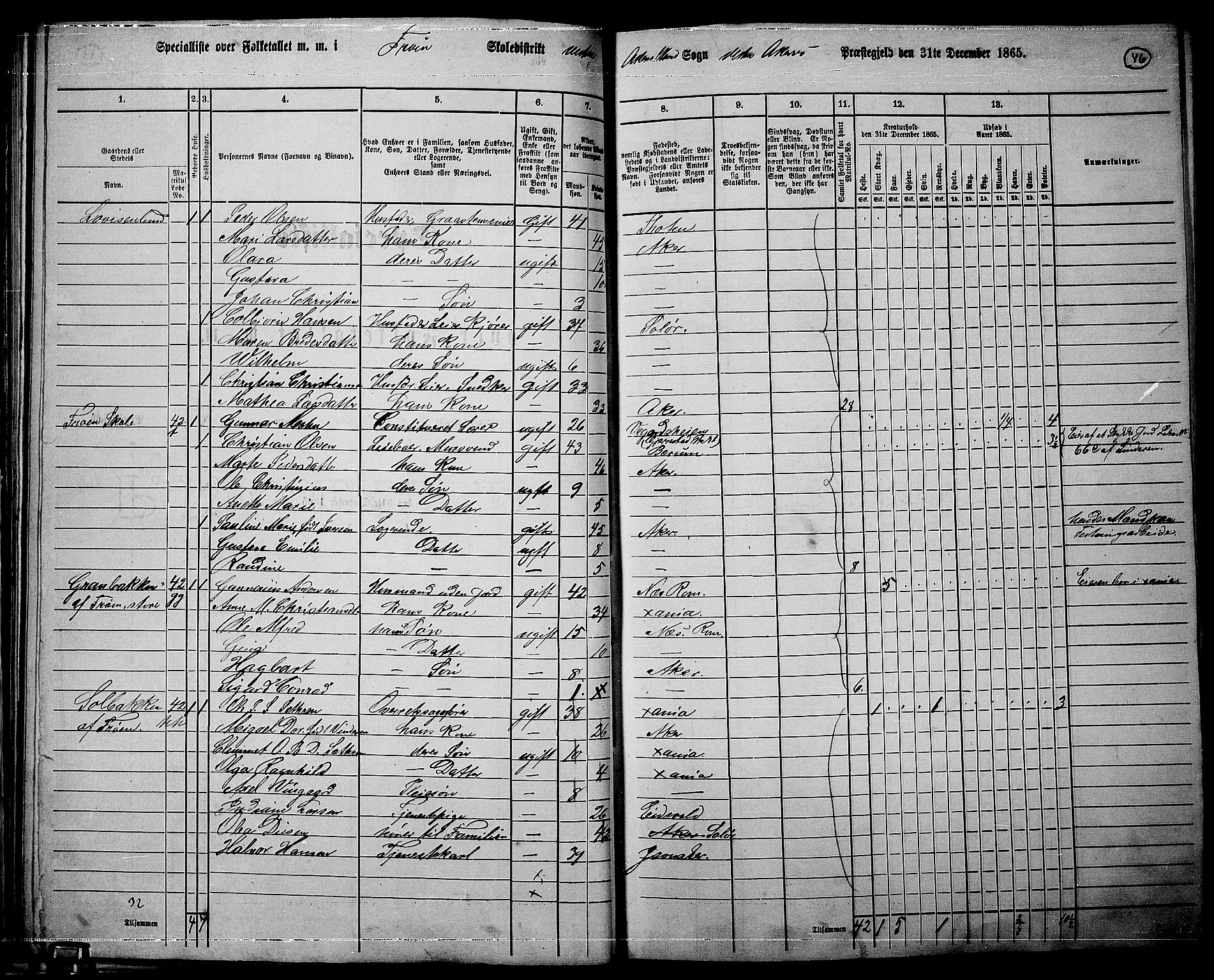 RA, 1865 census for Vestre Aker, 1865, p. 44