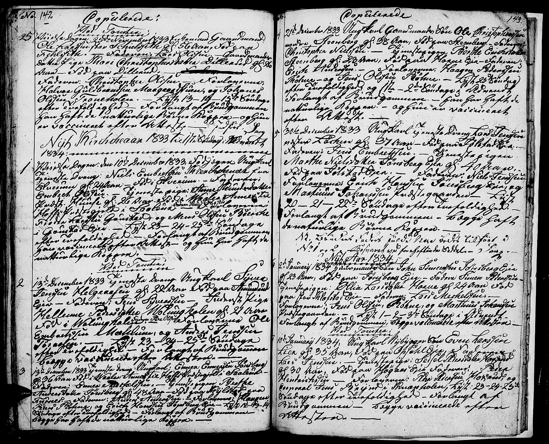 Romedal prestekontor, SAH/PREST-004/L/L0007: Parish register (copy) no. 7, 1831-1837, p. 142-143