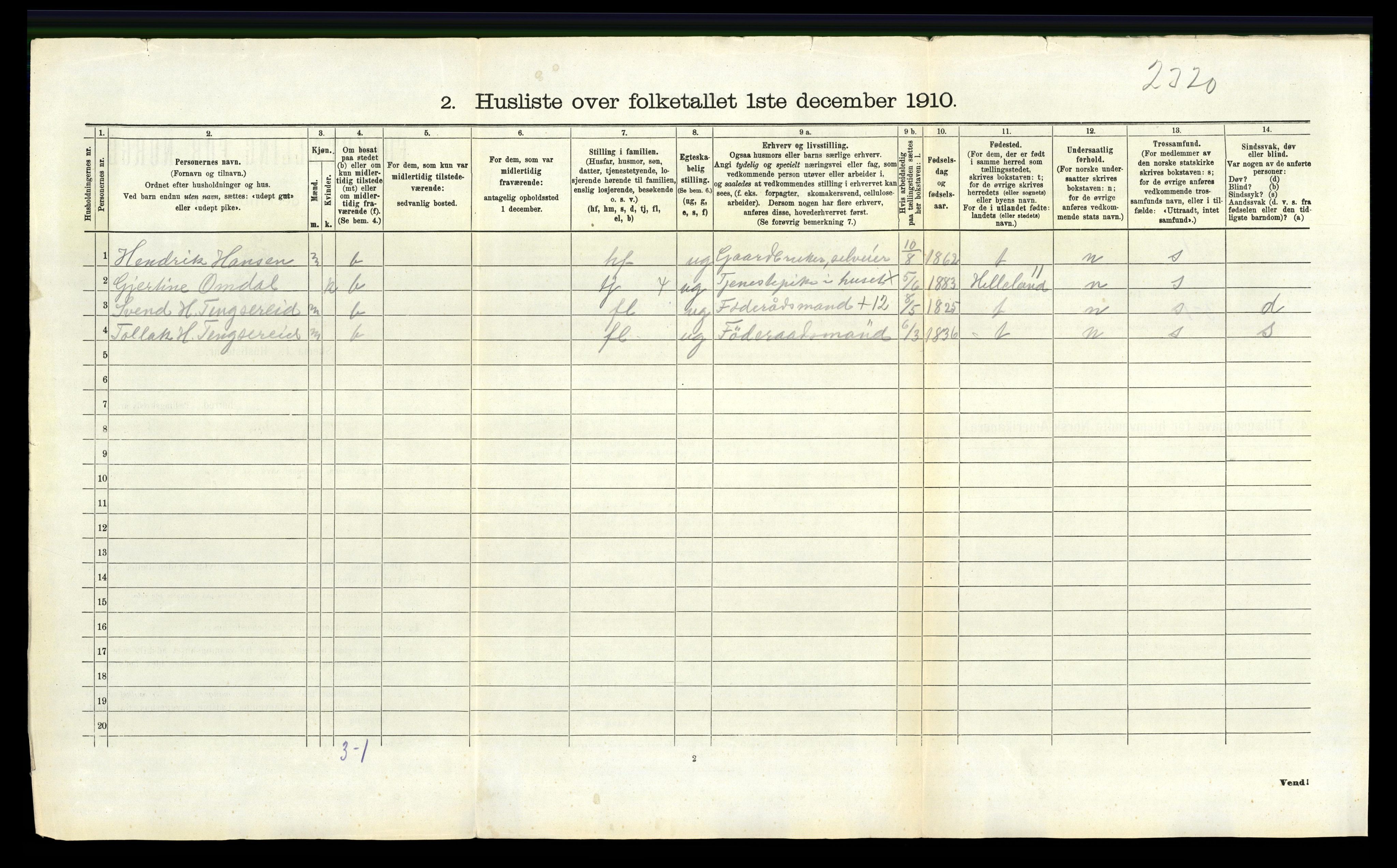 RA, 1910 census for Eigersund, 1910, p. 783