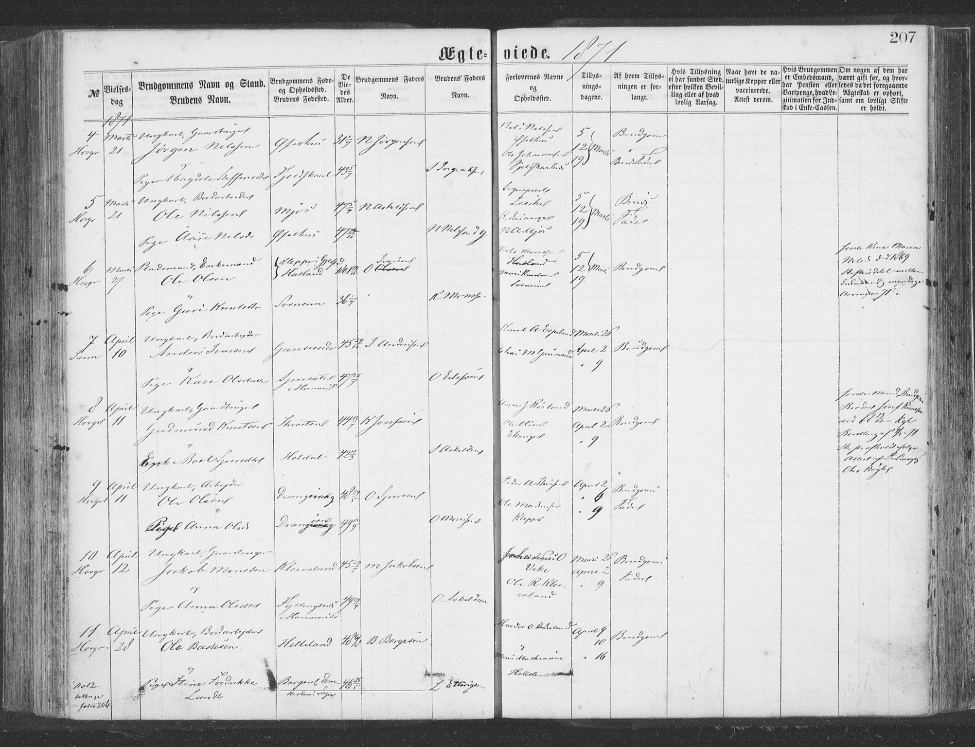 Hosanger sokneprestembete, AV/SAB-A-75801/H/Haa: Parish register (official) no. A 9, 1864-1876, p. 207