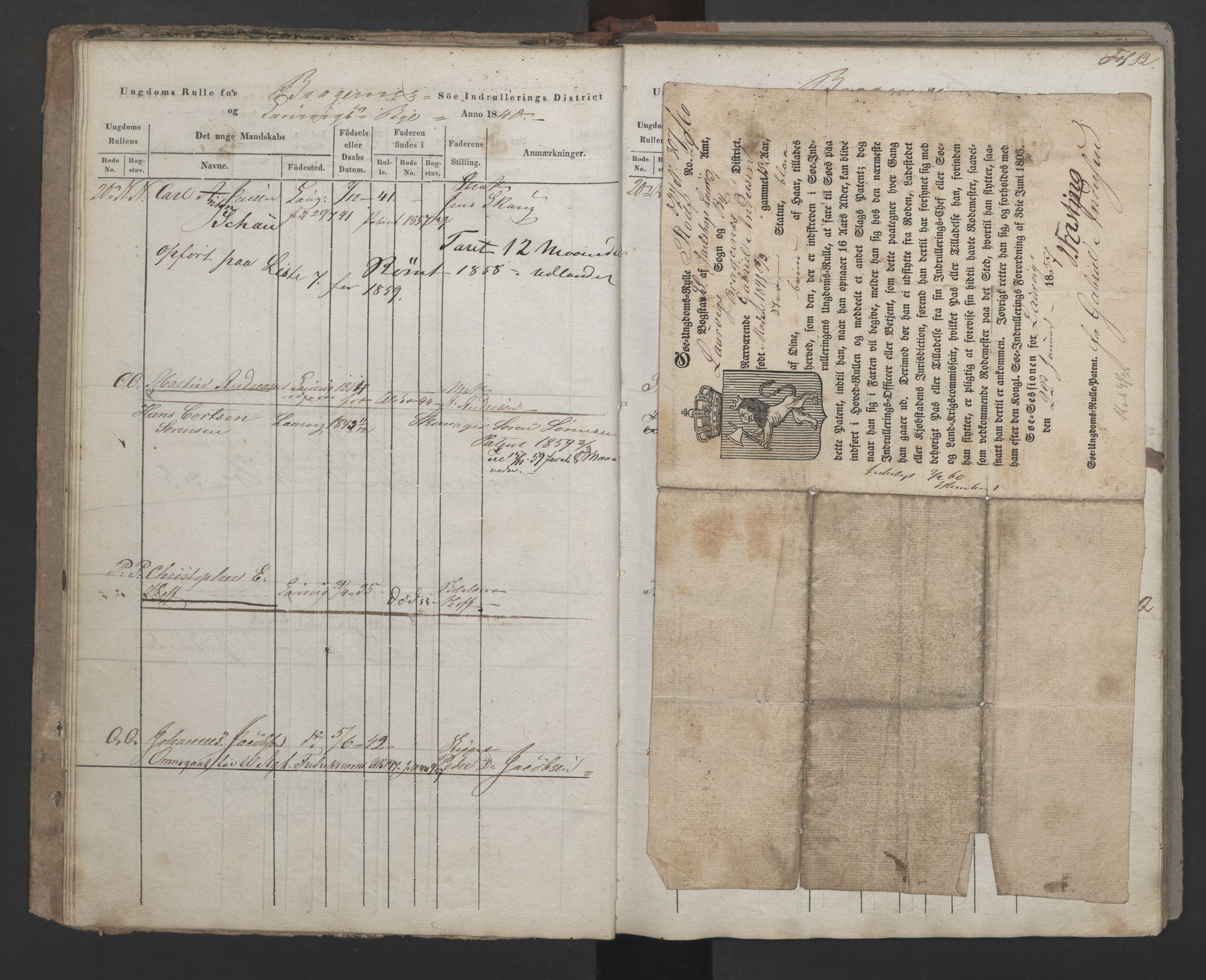 Larvik innrulleringskontor, AV/SAKO-A-787/F/Fa/L0002: Ungdomsrulle, 1840-1842, p. 12
