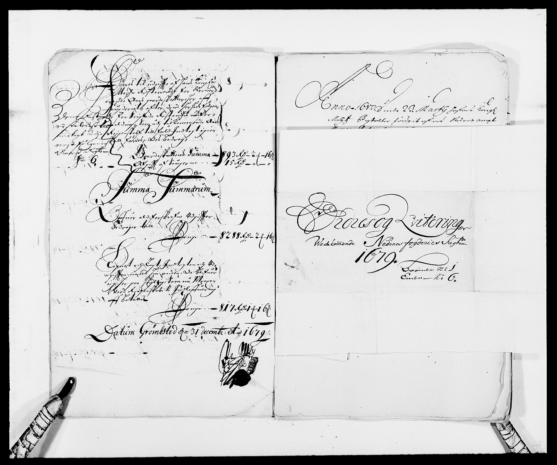 Rentekammeret inntil 1814, Reviderte regnskaper, Fogderegnskap, AV/RA-EA-4092/R39/L2303: Fogderegnskap Nedenes, 1679, p. 8