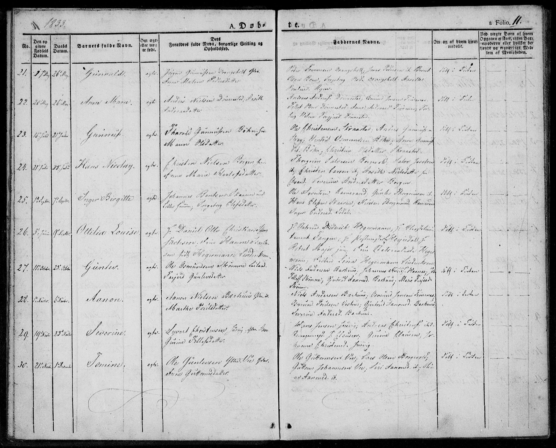 Tveit sokneprestkontor, AV/SAK-1111-0043/F/Fa/L0003: Parish register (official) no. A 3, 1829-1852, p. 11