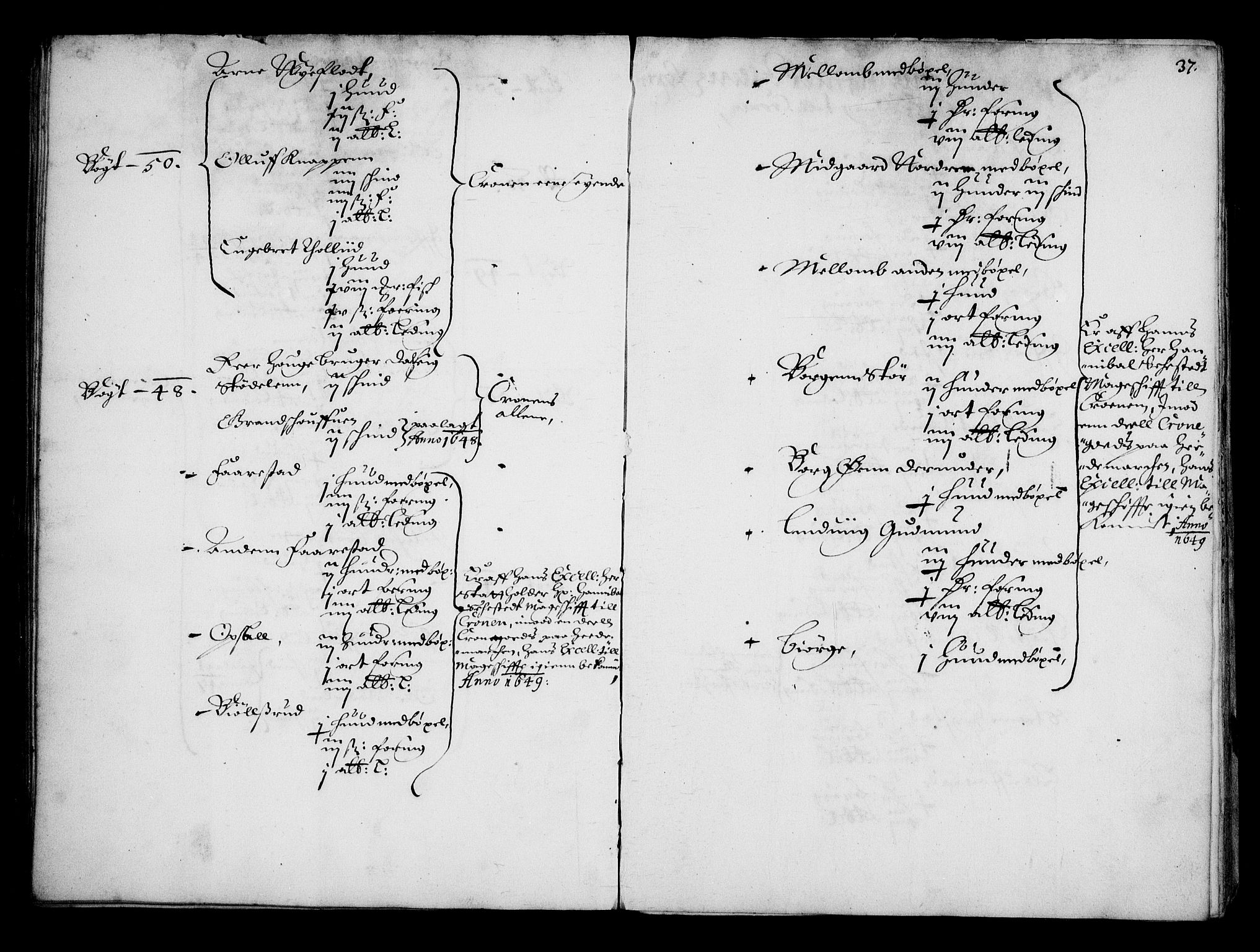 Rentekammeret inntil 1814, Realistisk ordnet avdeling, AV/RA-EA-4070/N/Na/L0001: [XI f]: Akershus stifts jordebok, 1652, p. 36b-37a