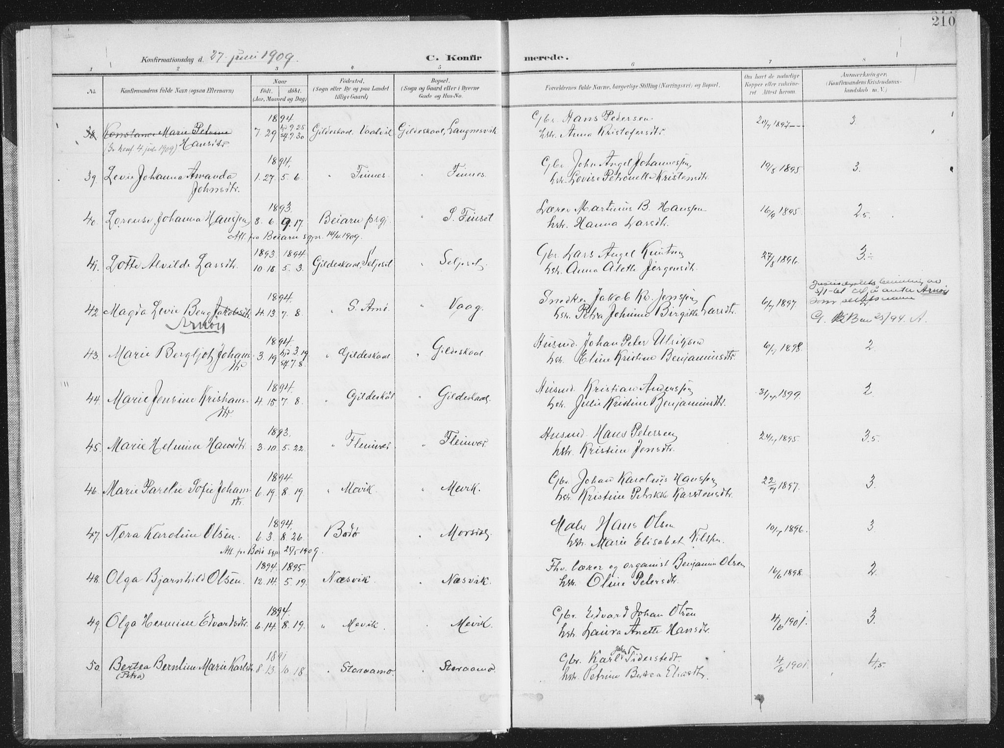 Ministerialprotokoller, klokkerbøker og fødselsregistre - Nordland, SAT/A-1459/805/L0103: Parish register (official) no. 805A08II, 1900-1909, p. 210
