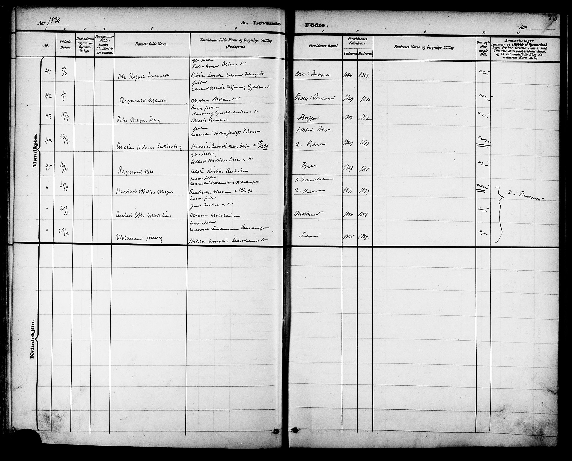 Ministerialprotokoller, klokkerbøker og fødselsregistre - Nordland, AV/SAT-A-1459/882/L1179: Parish register (official) no. 882A01, 1886-1898, p. 75