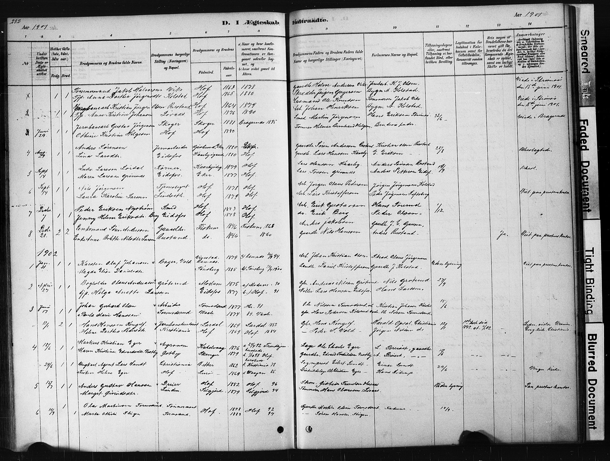 Hof kirkebøker, AV/SAKO-A-64/G/Ga/L0004: Parish register (copy) no. I 4, 1878-1930, p. 232