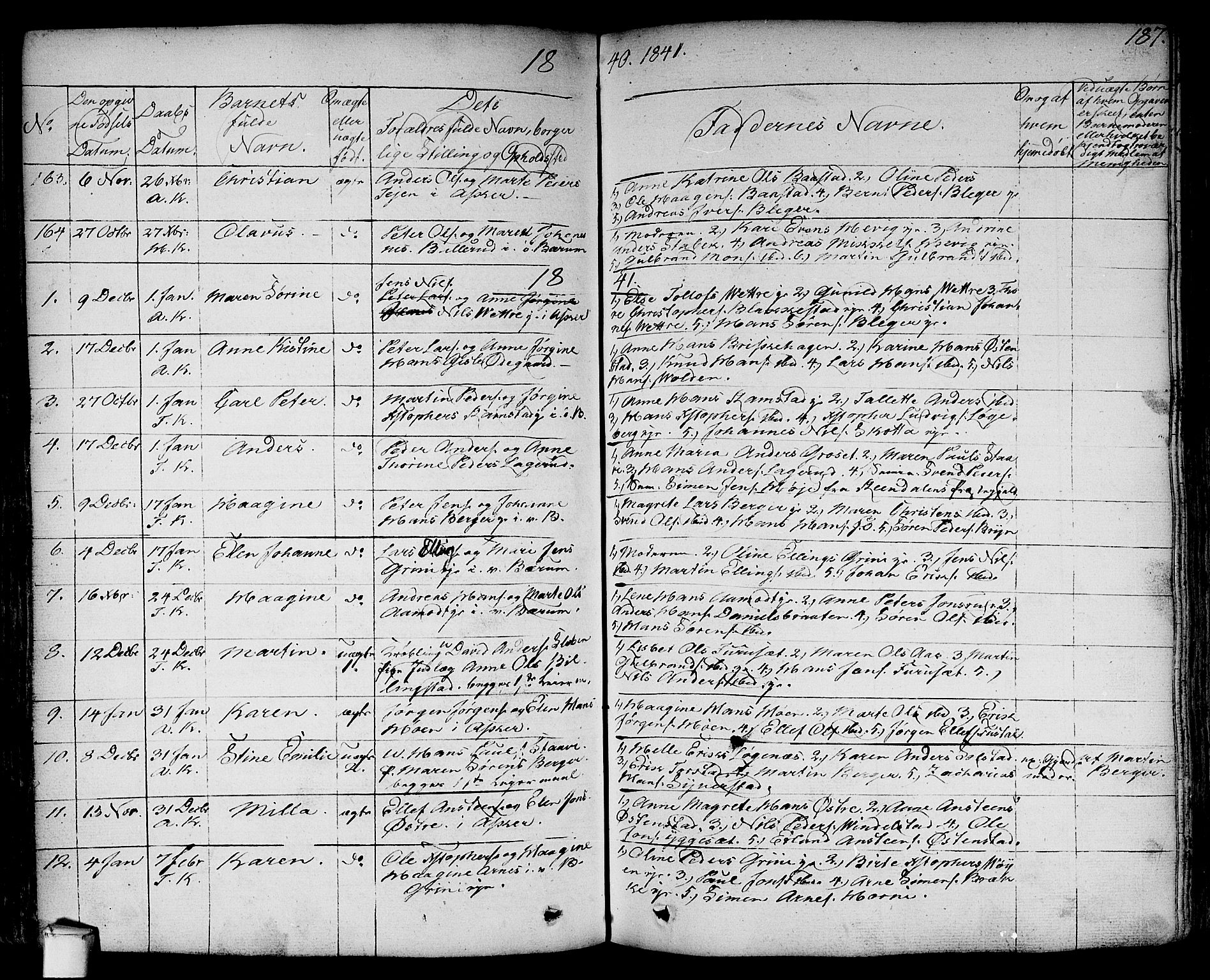 Asker prestekontor Kirkebøker, SAO/A-10256a/F/Fa/L0007: Parish register (official) no. I 7, 1825-1864, p. 187