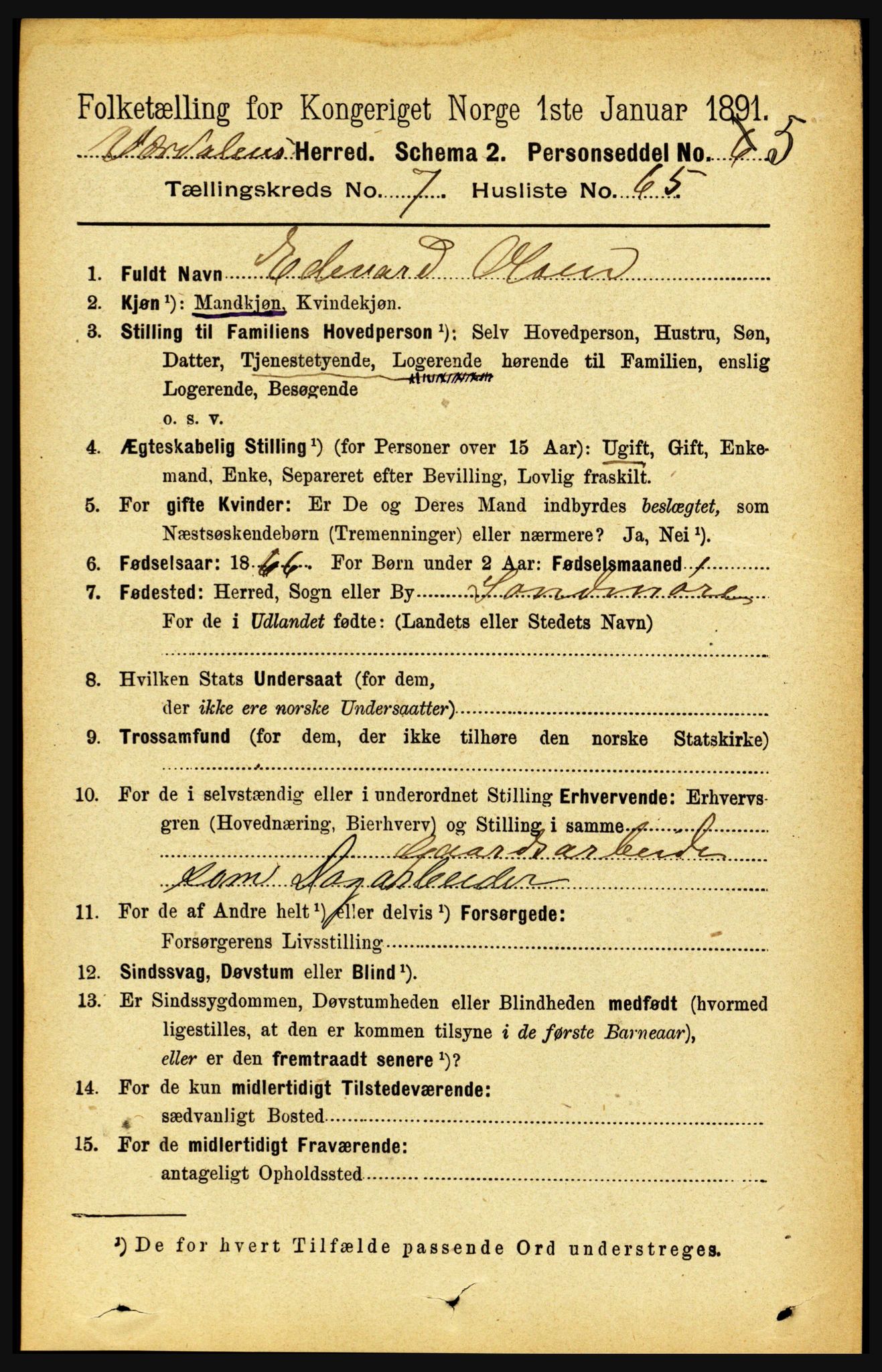 RA, 1891 census for 1721 Verdal, 1891, p. 4323