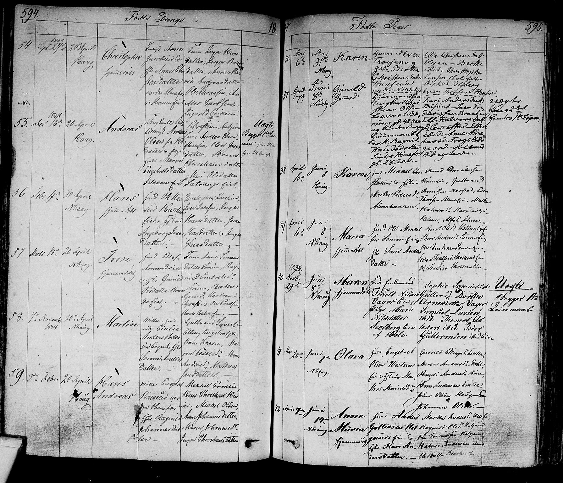 Norderhov kirkebøker, AV/SAKO-A-237/F/Fa/L0009: Parish register (official) no. 9, 1819-1837, p. 594-595