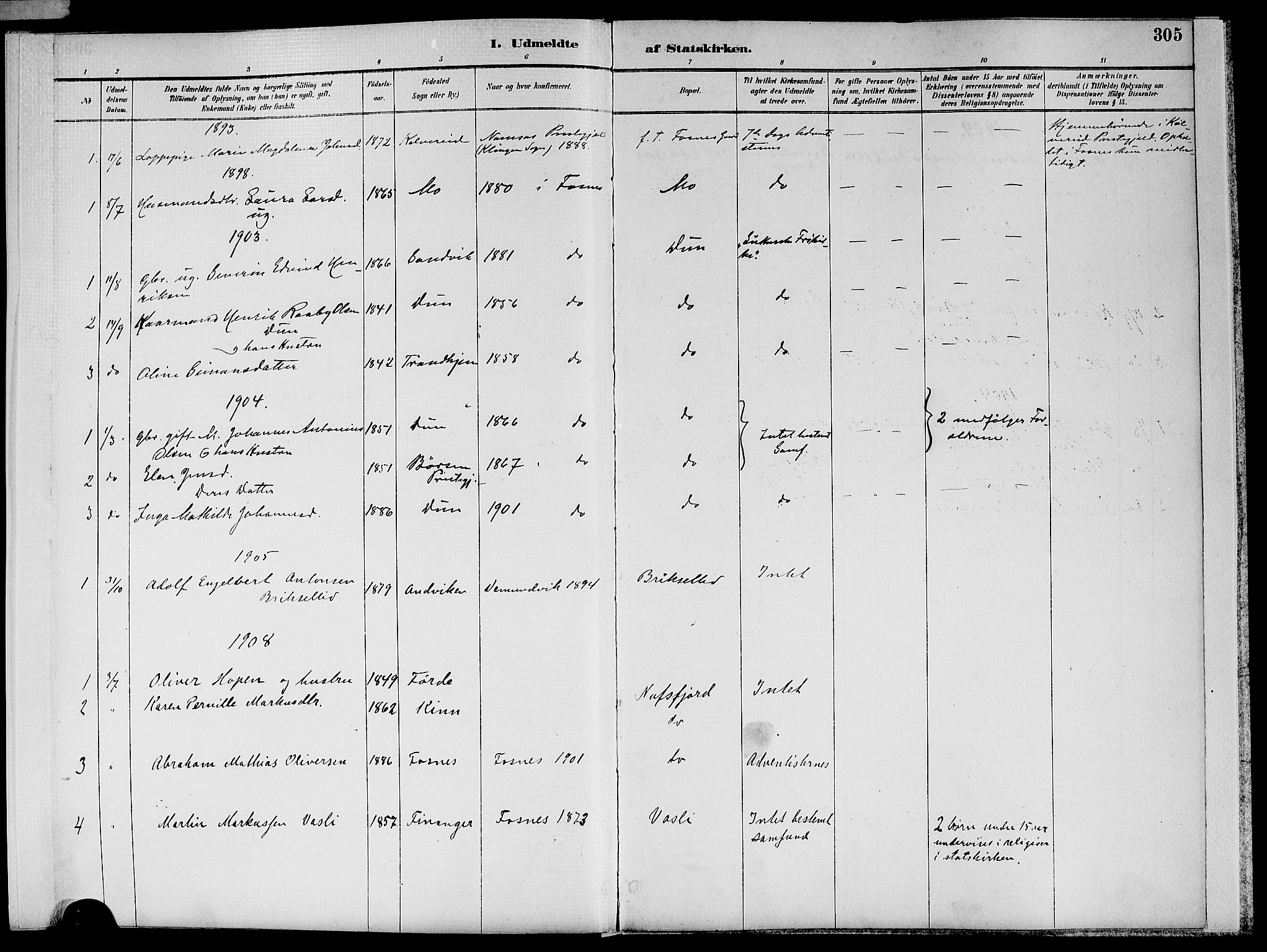Ministerialprotokoller, klokkerbøker og fødselsregistre - Nord-Trøndelag, SAT/A-1458/773/L0617: Parish register (official) no. 773A08, 1887-1910, p. 305