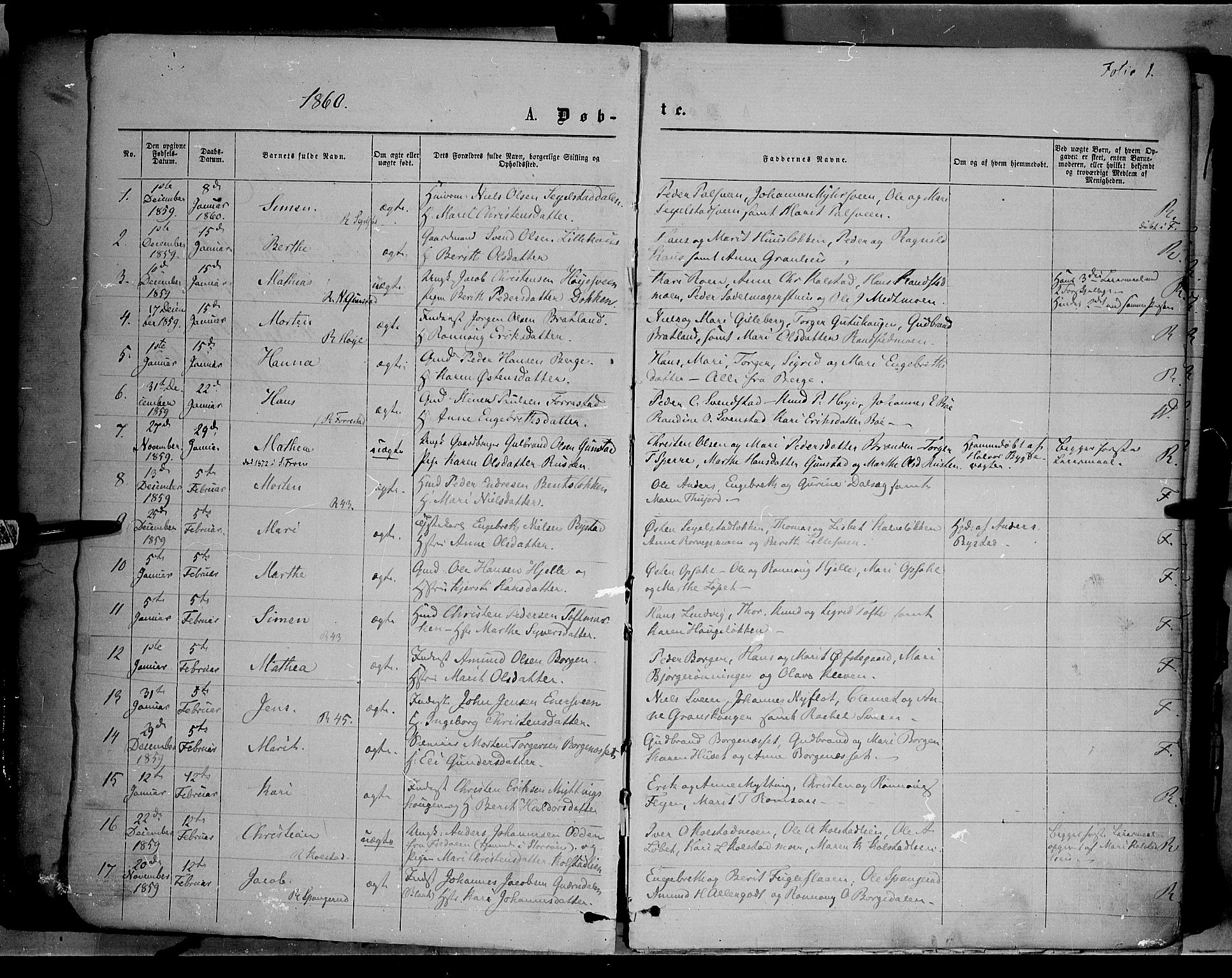 Ringebu prestekontor, SAH/PREST-082/H/Ha/Haa/L0007: Parish register (official) no. 7, 1860-1877, p. 1