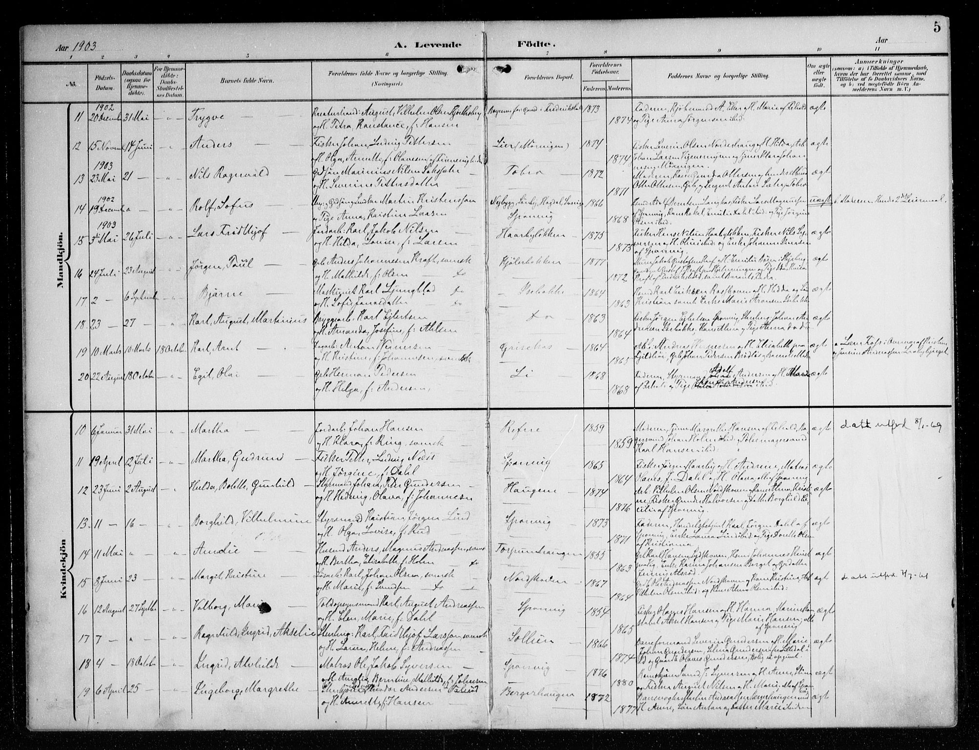 Berg prestekontor Kirkebøker, AV/SAO-A-10902/F/Fa/L0008: Parish register (official) no. I 8, 1902-1920, p. 5