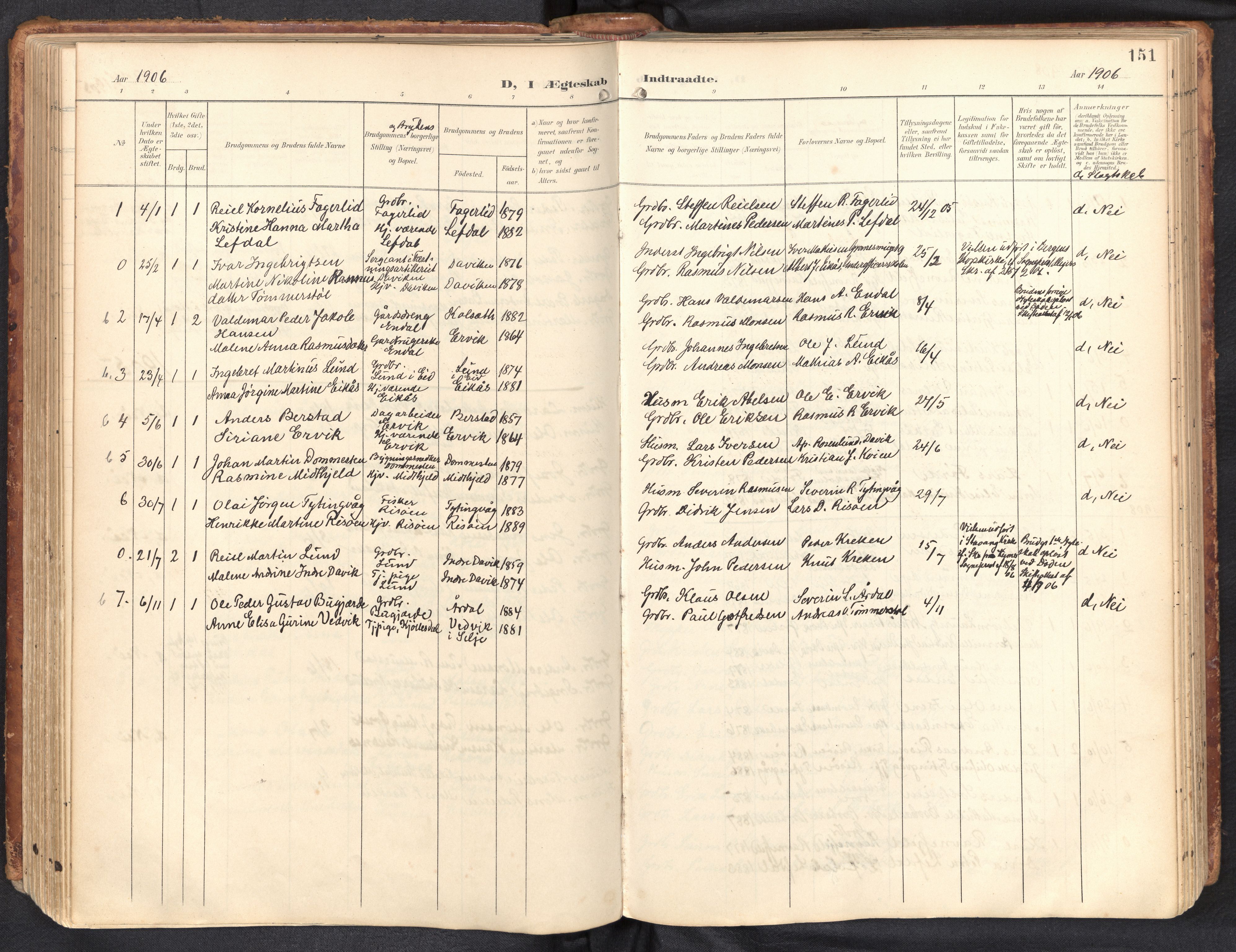 Davik sokneprestembete, AV/SAB-A-79701/H/Haa/Haab/L0002: Parish register (official) no. B 2, 1901-1934, p. 151