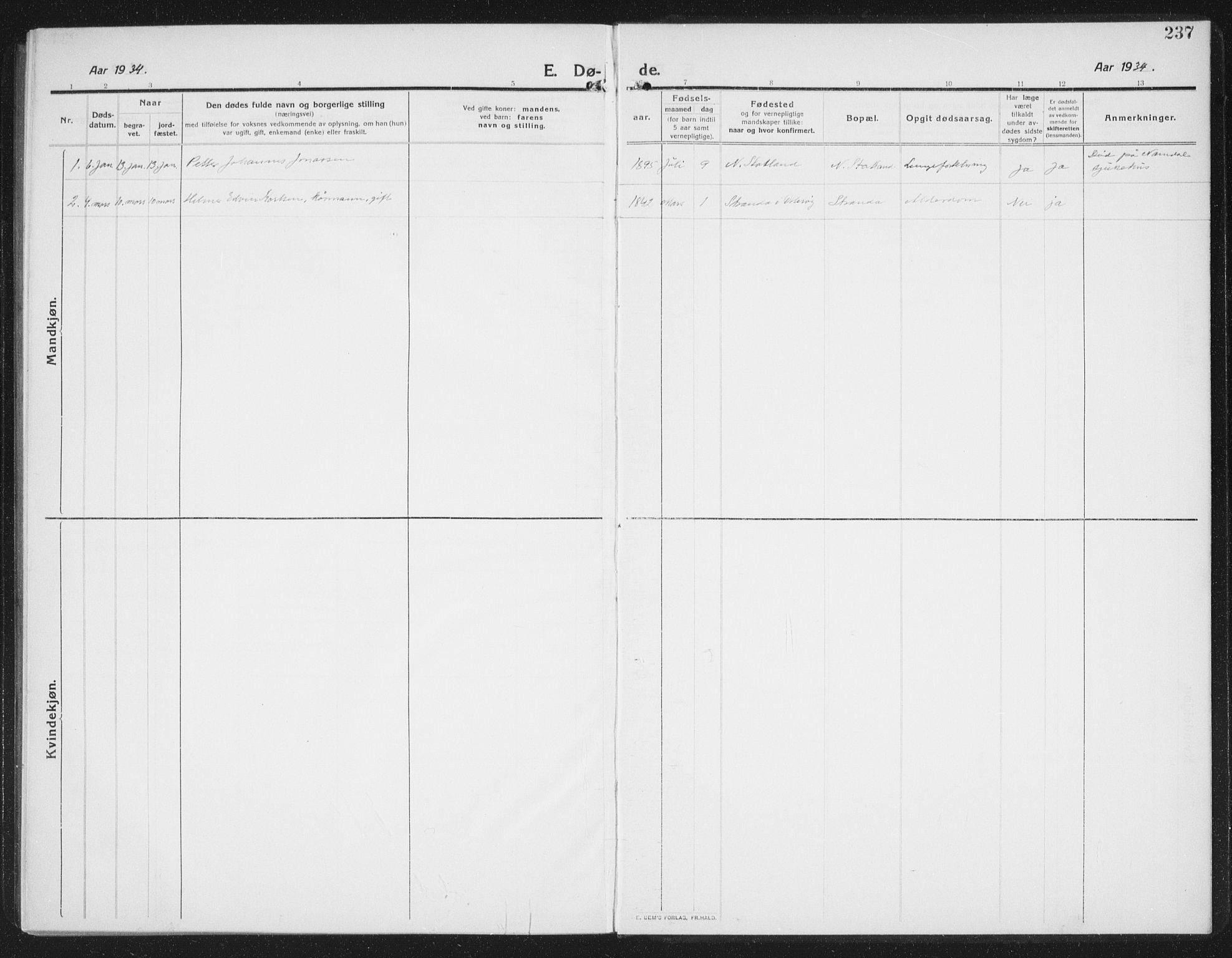 Ministerialprotokoller, klokkerbøker og fødselsregistre - Nord-Trøndelag, SAT/A-1458/774/L0630: Parish register (copy) no. 774C01, 1910-1934, p. 237