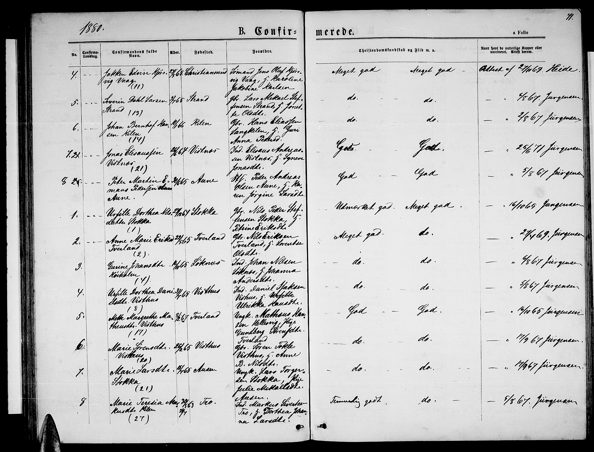 Ministerialprotokoller, klokkerbøker og fødselsregistre - Nordland, AV/SAT-A-1459/819/L0276: Parish register (copy) no. 819C02, 1869-1887, p. 71