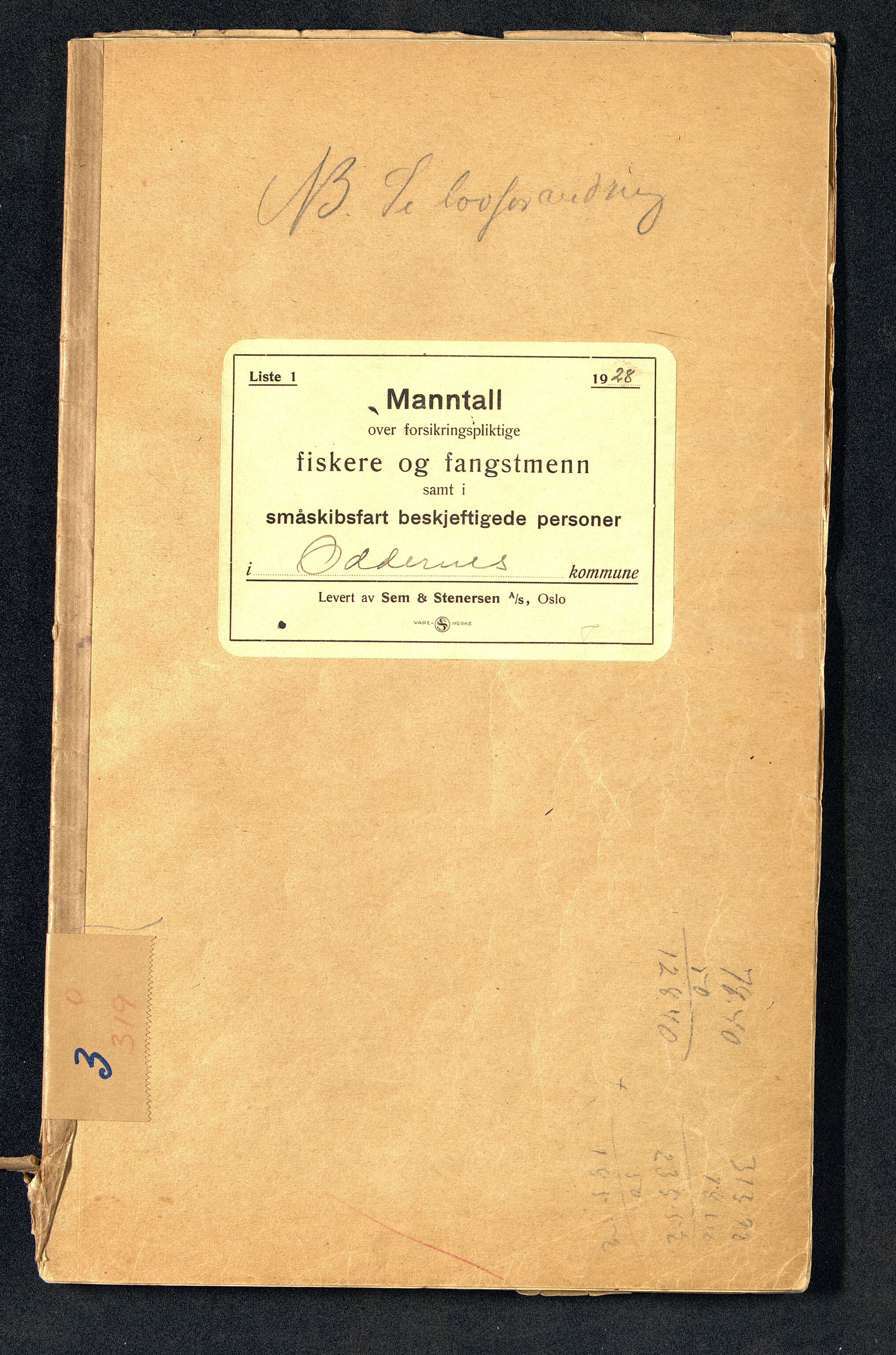 Oddernes kommune - Fiskermanntallnemnda, ARKSOR/1001OD622/F/L0001/0002: Manntall over forsikringspliktige fiskere og fangstmenn / Manntall over forsikringspliktige fiskere og fangstmenn, 1928