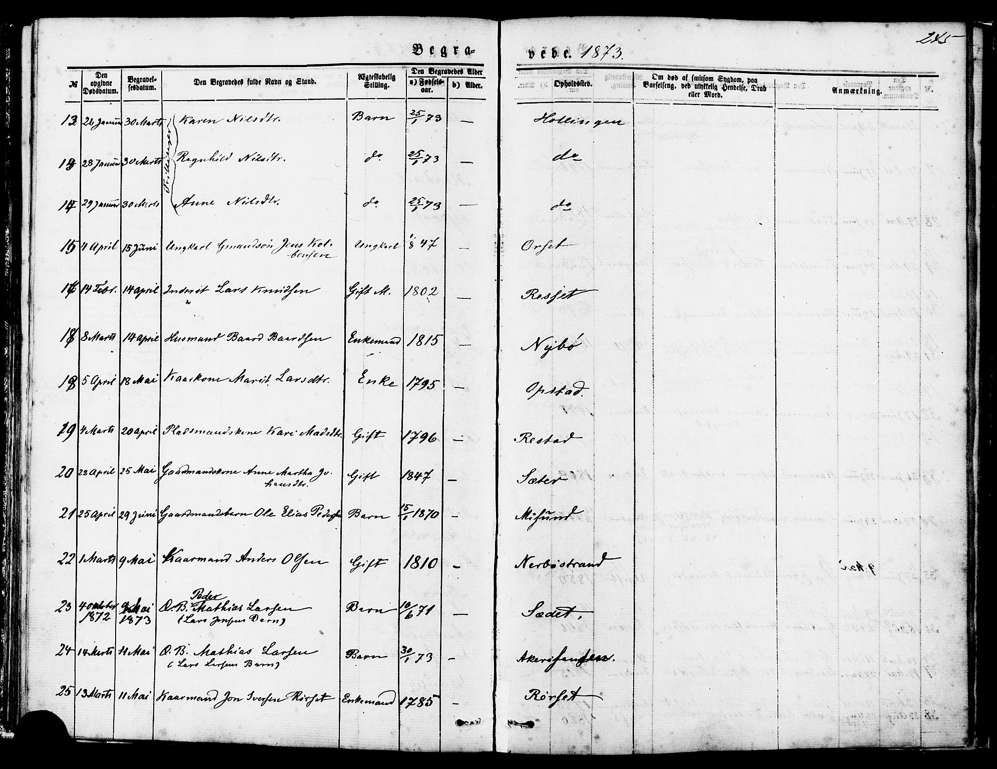 Ministerialprotokoller, klokkerbøker og fødselsregistre - Møre og Romsdal, AV/SAT-A-1454/560/L0720: Parish register (official) no. 560A04, 1873-1878, p. 245