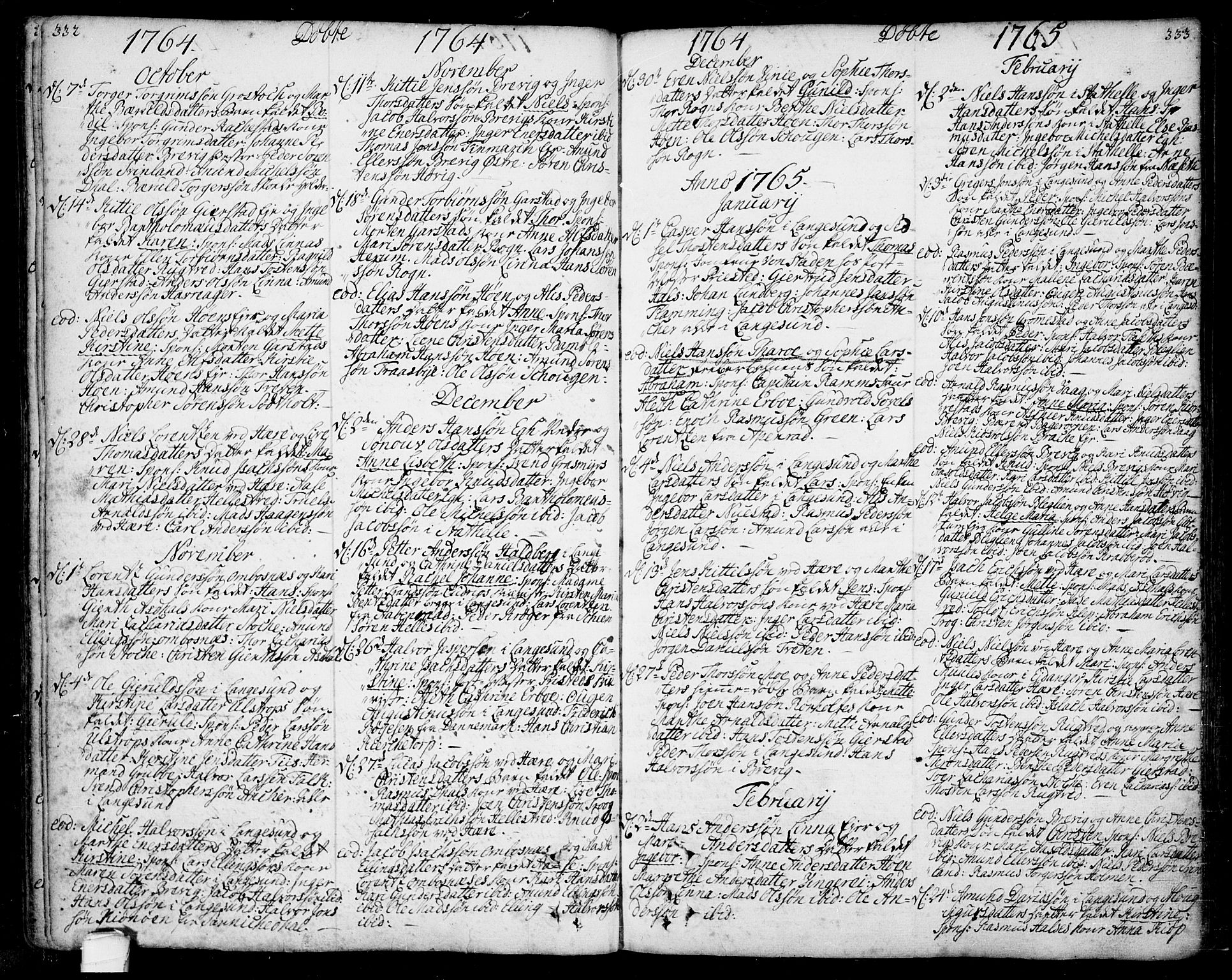 Bamble kirkebøker, SAKO/A-253/F/Fa/L0001: Parish register (official) no. I 1, 1702-1774, p. 332-333