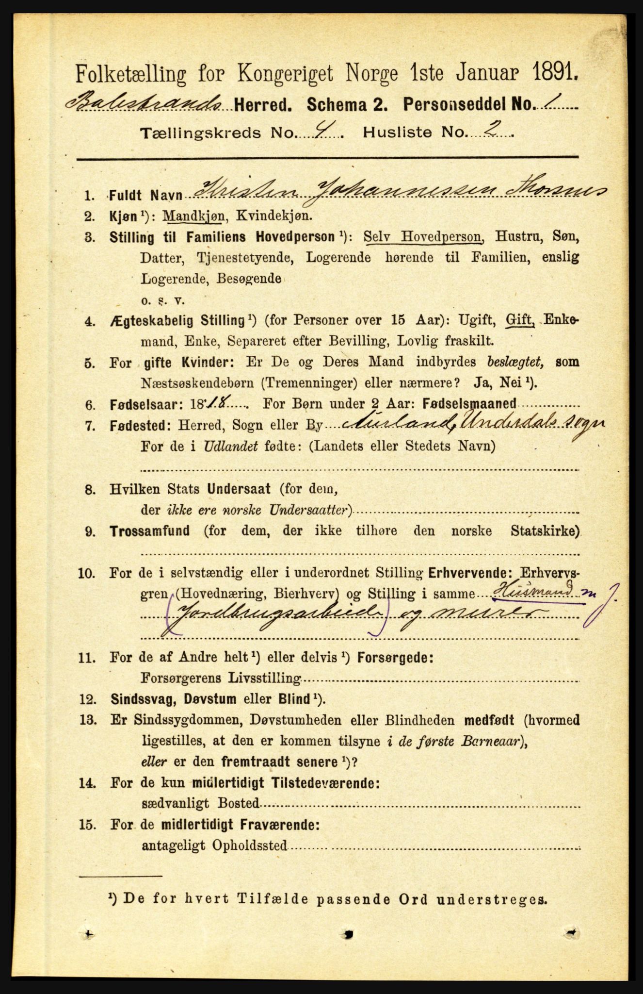 RA, 1891 census for 1418 Balestrand, 1891, p. 843