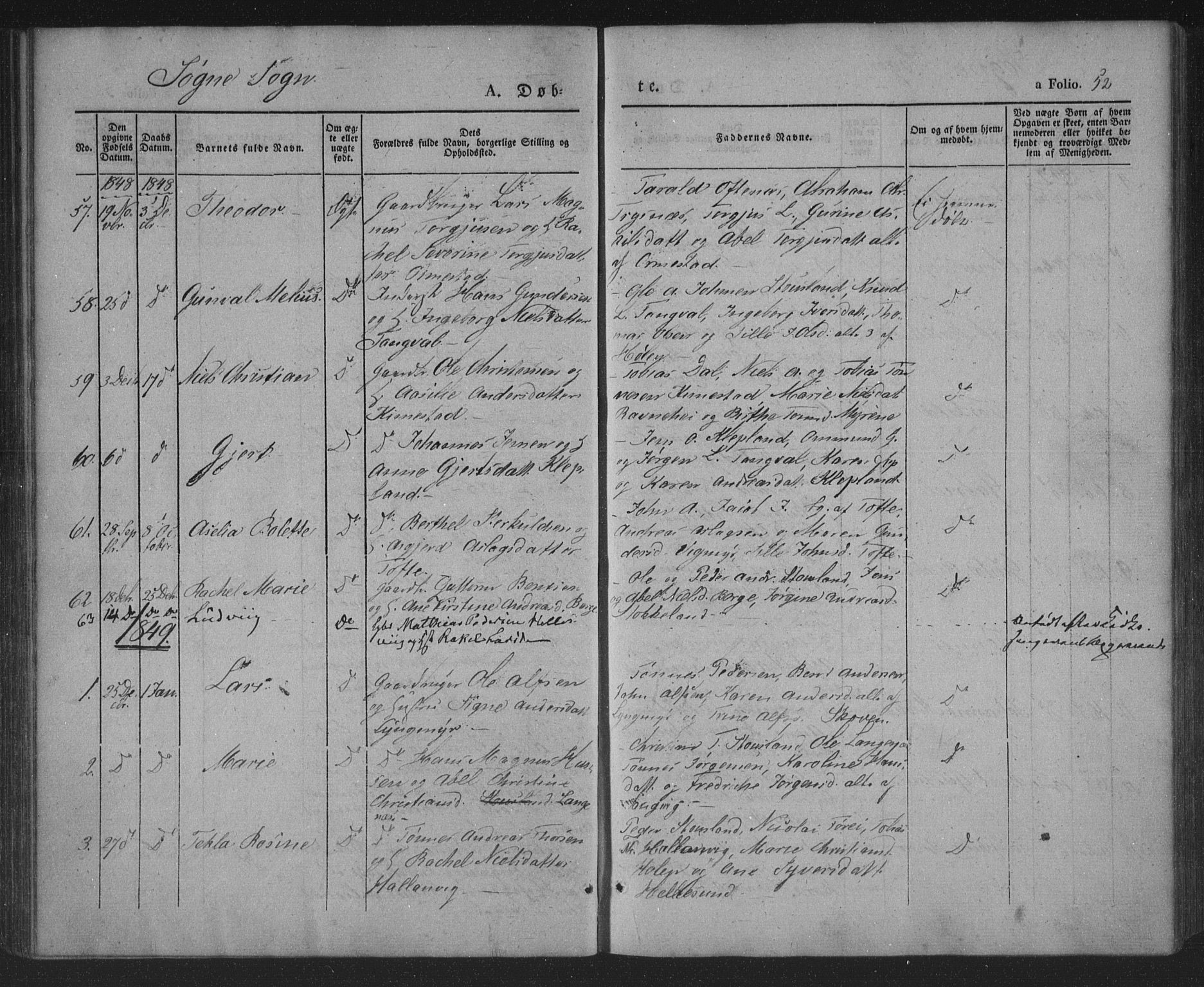 Søgne sokneprestkontor, AV/SAK-1111-0037/F/Fa/Fab/L0009: Parish register (official) no. A 9, 1838-1853, p. 52