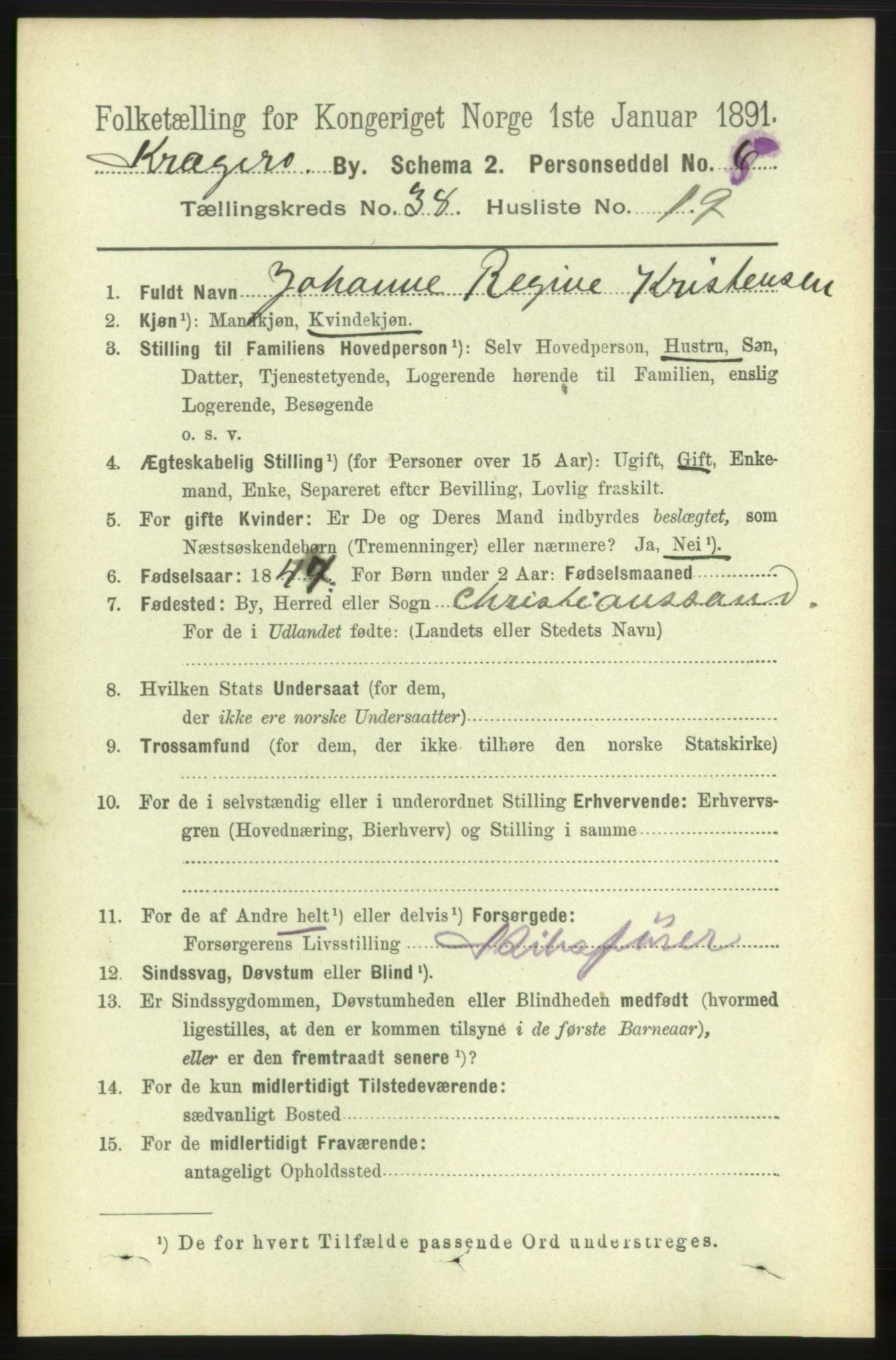 RA, 1891 census for 0801 Kragerø, 1891, p. 7264