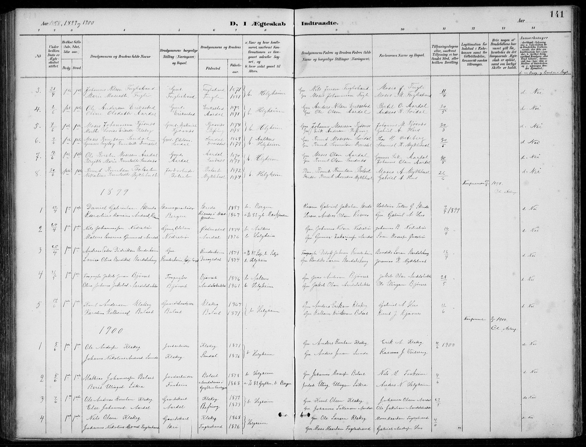 Jølster sokneprestembete, SAB/A-80701/H/Hab/Habb/L0002: Parish register (copy) no. B 2, 1887-1920, p. 141