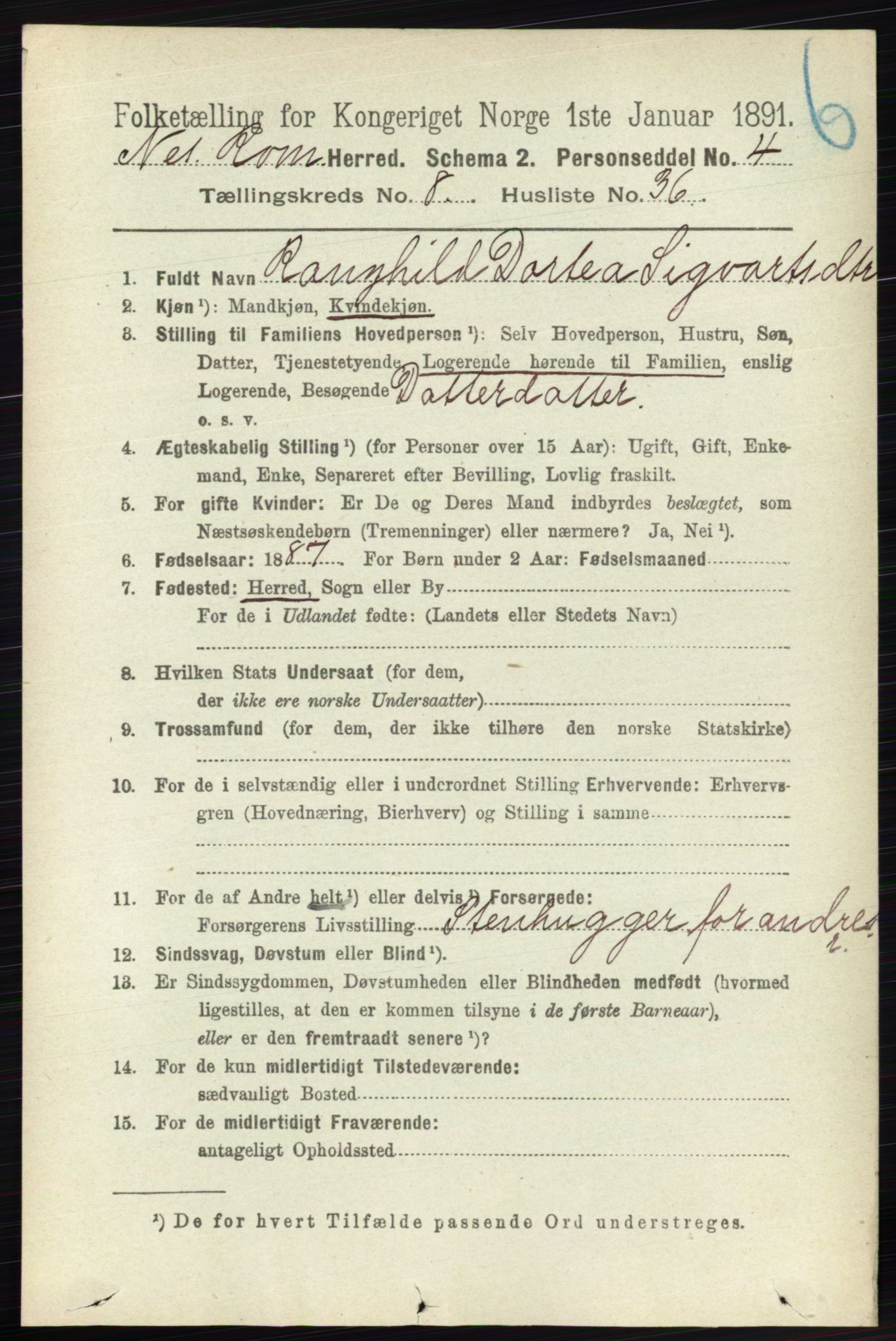 RA, 1891 census for 0236 Nes, 1891, p. 4833