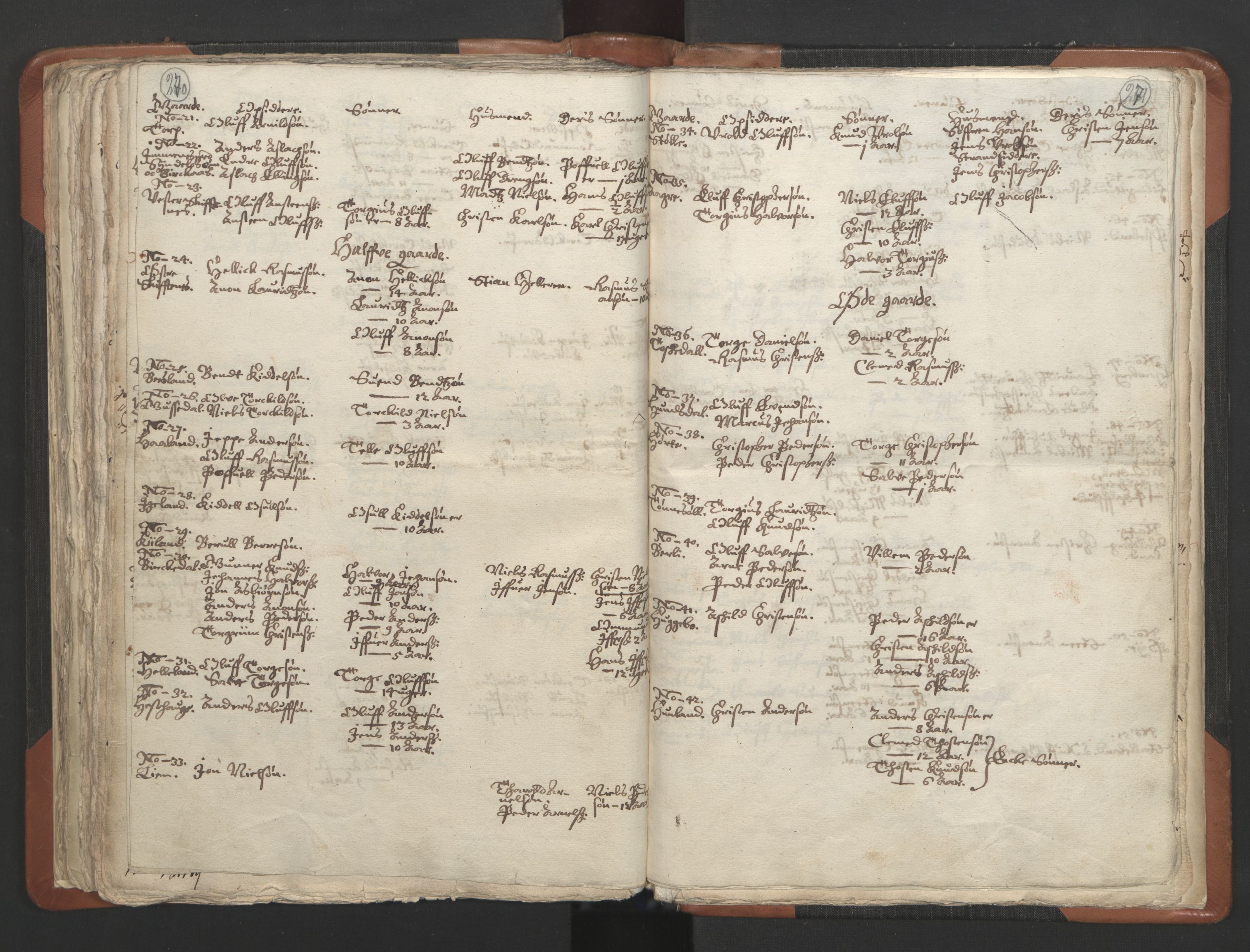 RA, Vicar's Census 1664-1666, no. 13: Nedenes deanery, 1664-1666, p. 270-271