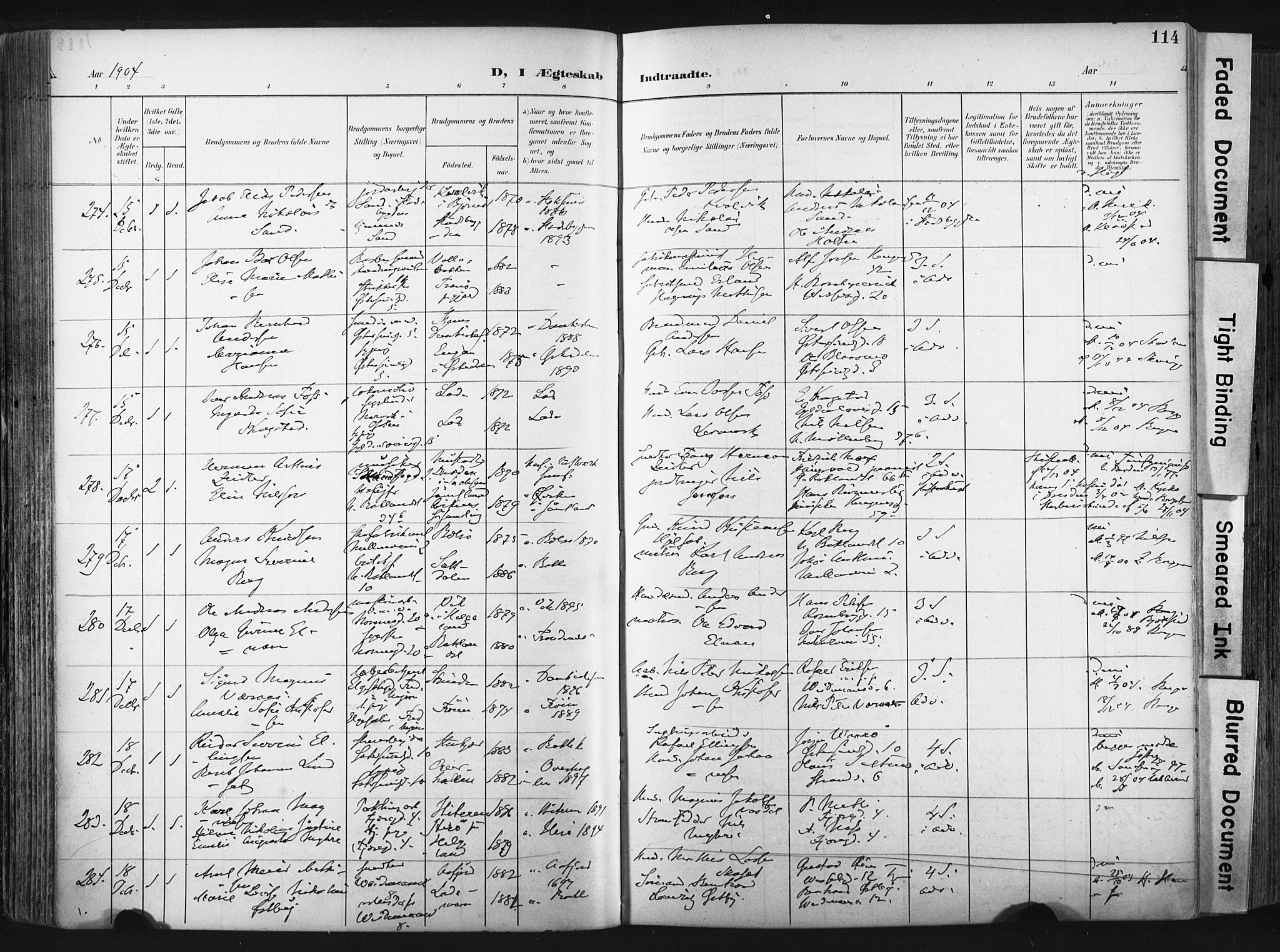 Ministerialprotokoller, klokkerbøker og fødselsregistre - Sør-Trøndelag, AV/SAT-A-1456/604/L0201: Parish register (official) no. 604A21, 1901-1911, p. 114