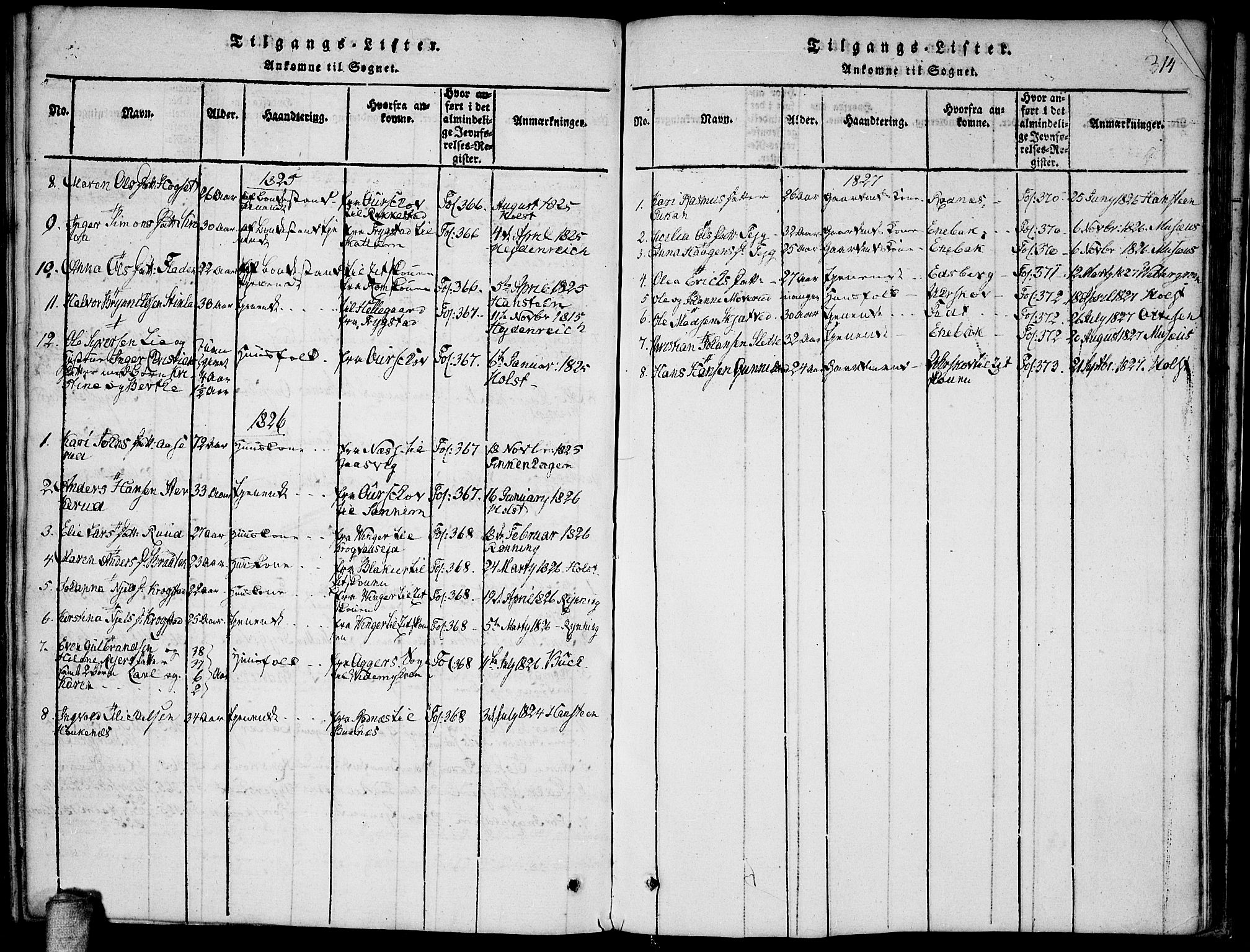 Høland prestekontor Kirkebøker, SAO/A-10346a/F/Fa/L0007: Parish register (official) no. I 7, 1814-1827, p. 314