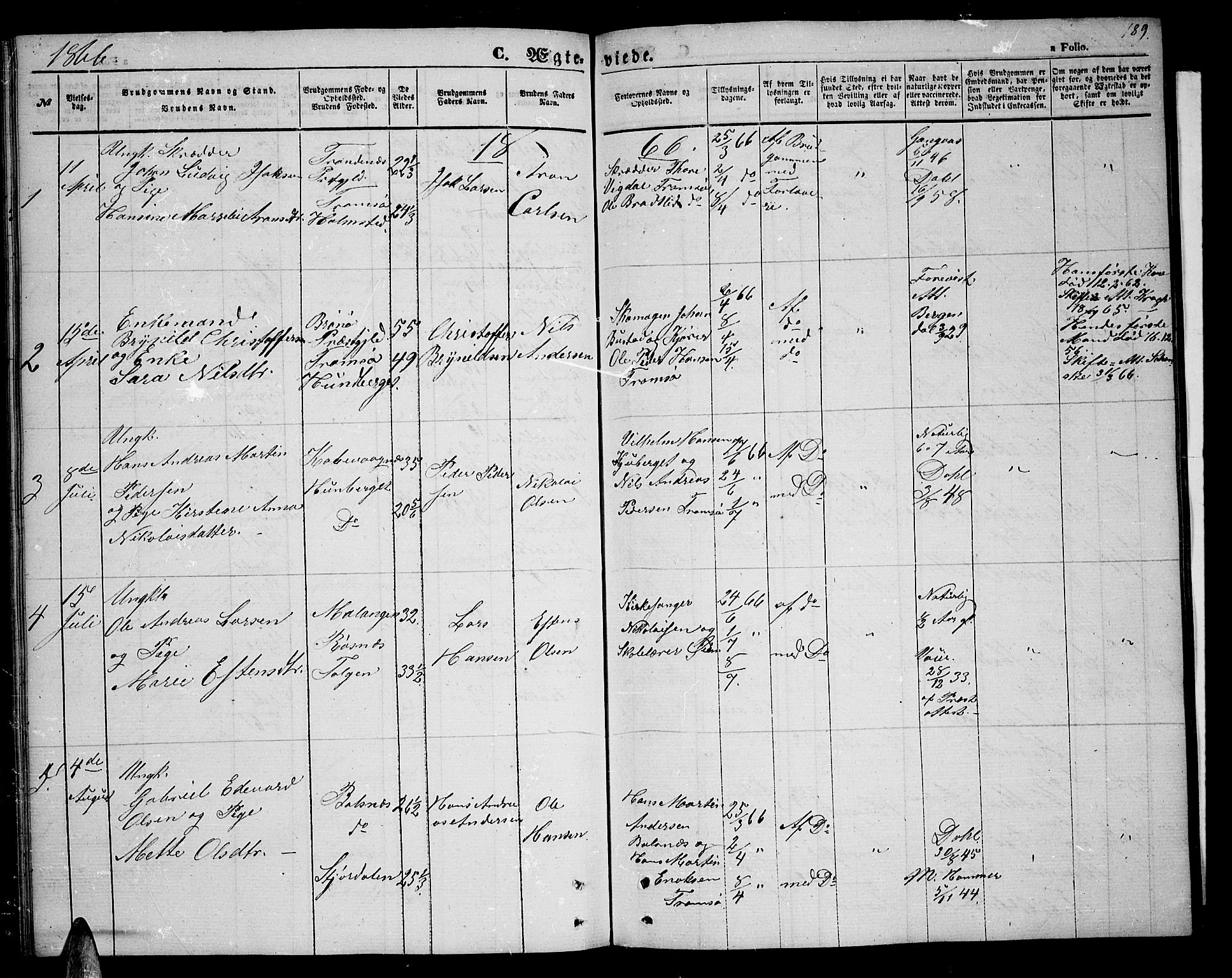 Tromsøysund sokneprestkontor, SATØ/S-1304/G/Gb/L0001klokker: Parish register (copy) no. 1, 1857-1869, p. 189