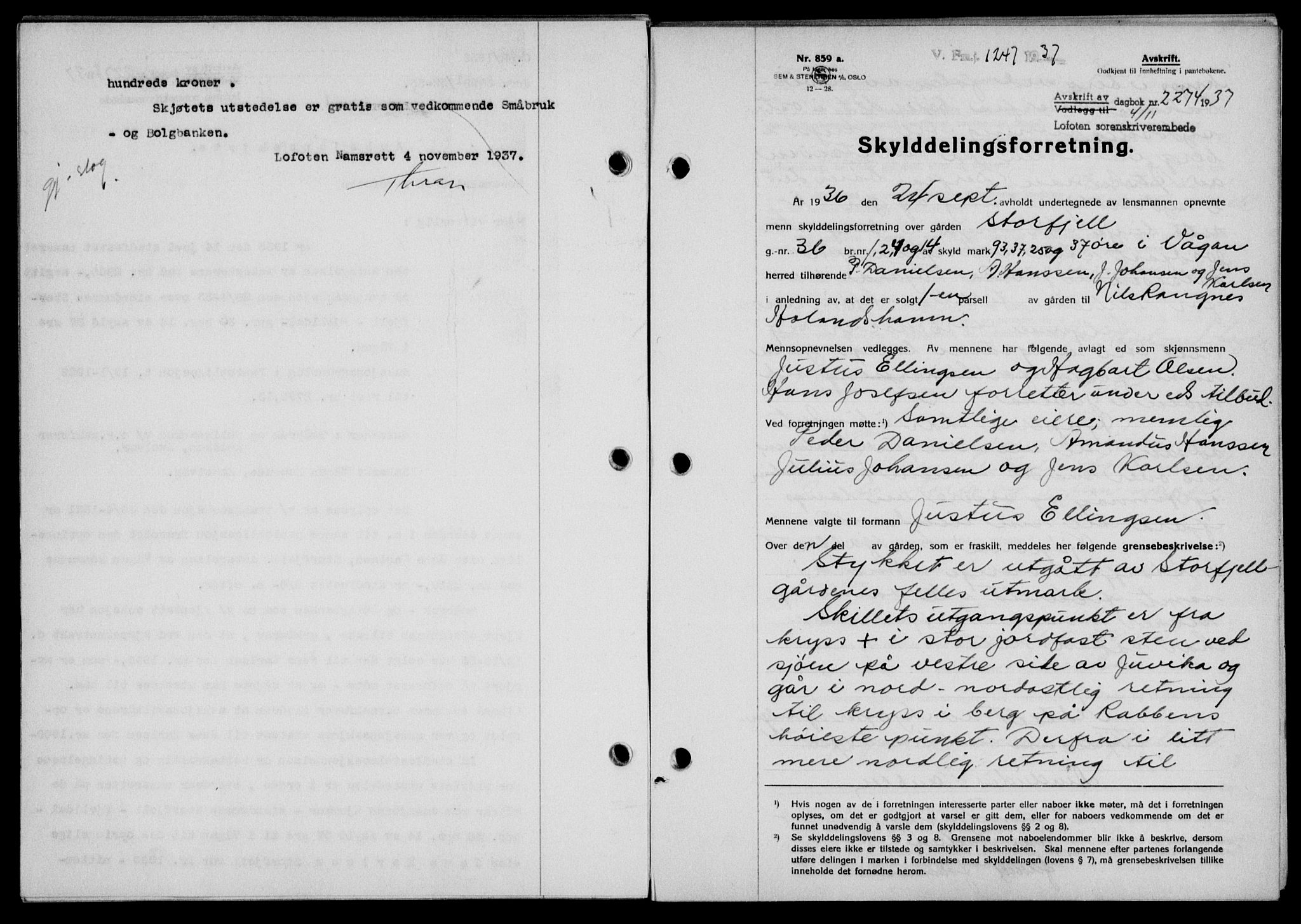 Lofoten sorenskriveri, SAT/A-0017/1/2/2C/L0003a: Mortgage book no. 3a, 1937-1938, Diary no: : 2274/1937