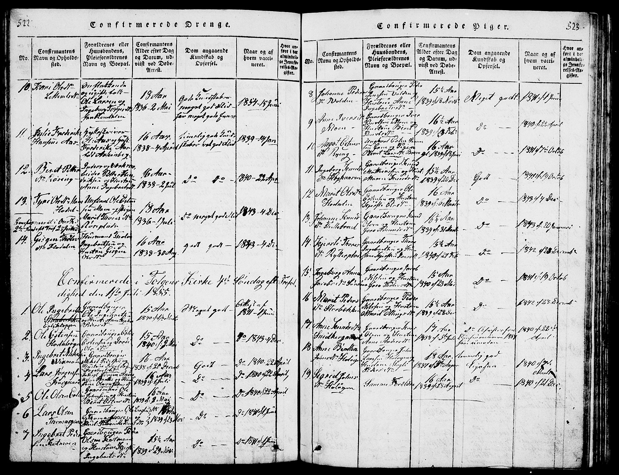 Tolga prestekontor, SAH/PREST-062/L/L0001: Parish register (copy) no. 1, 1814-1877, p. 522-523