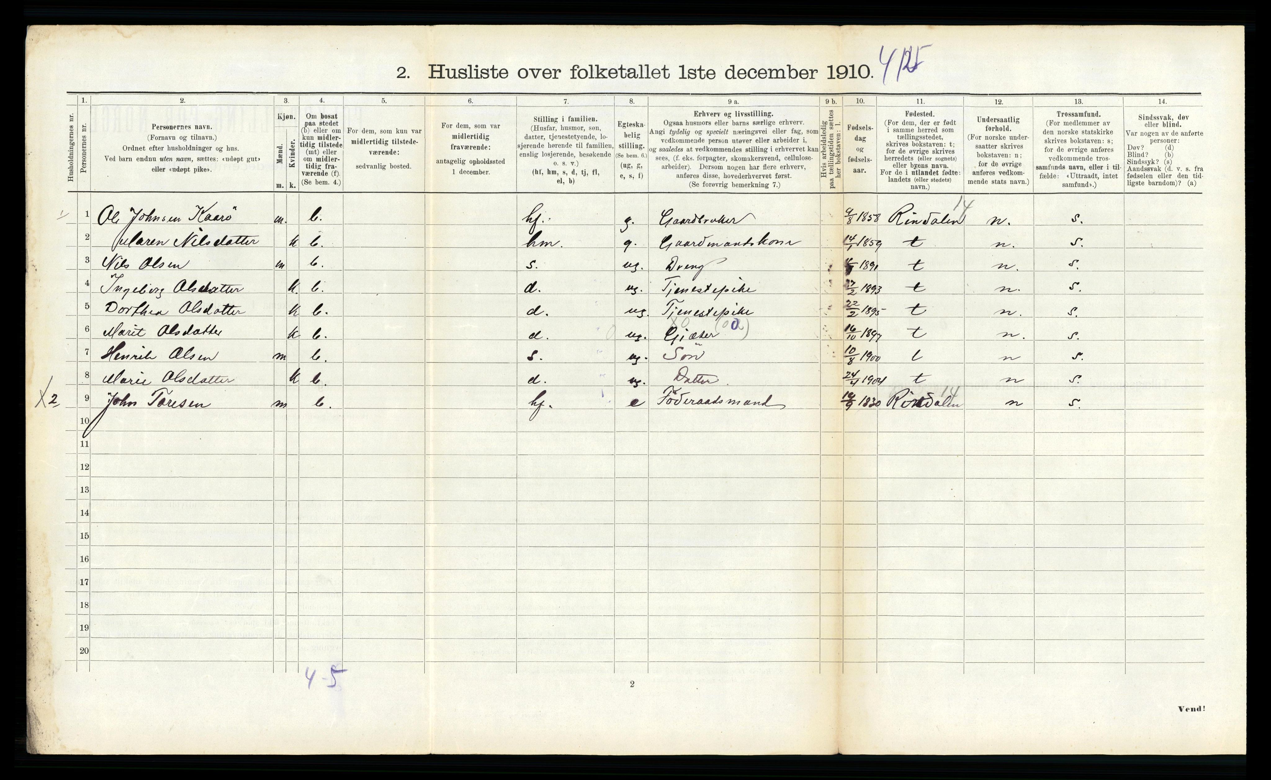 RA, 1910 census for Hemne, 1910, p. 1552