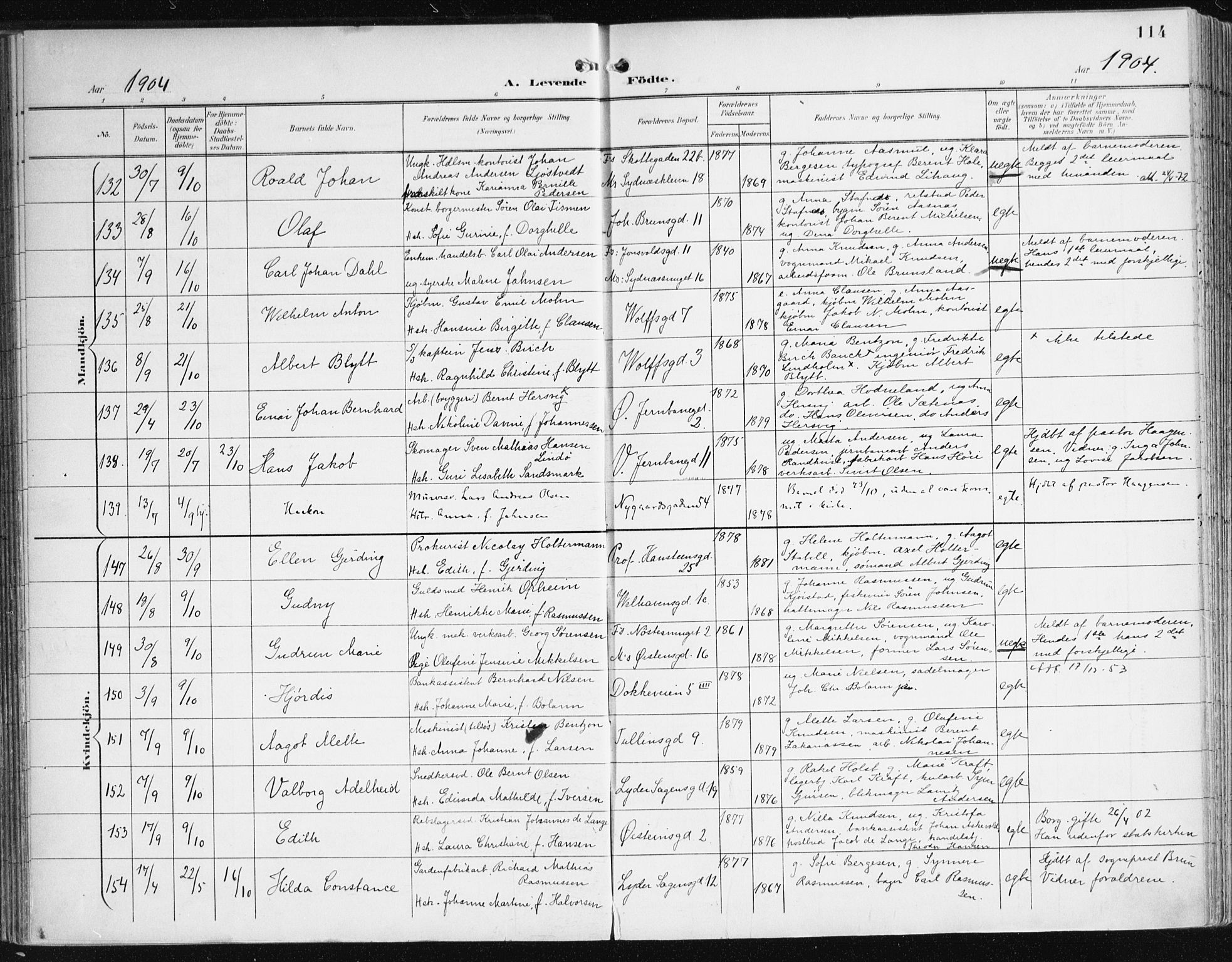 Johanneskirken sokneprestembete, AV/SAB-A-76001/H/Haa/L0002: Parish register (official) no. A 2, 1900-1912, p. 114